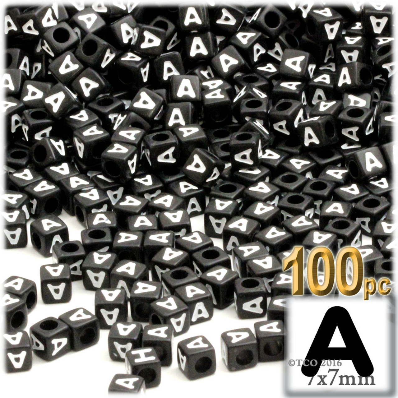 Alphabet Beads, Cube Opaque, 7mm, Black, 100-pc, Letter A