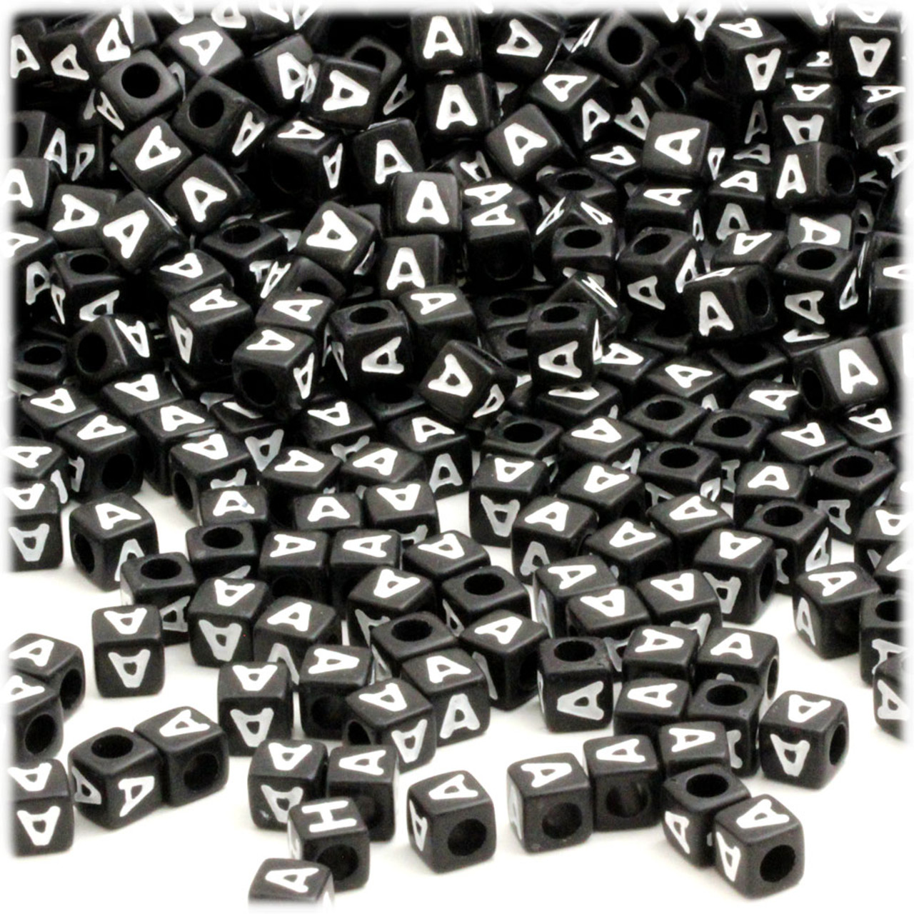 Alphabet Beads, Cube Opaque, 7mm, Black, 100-pc, Letter U