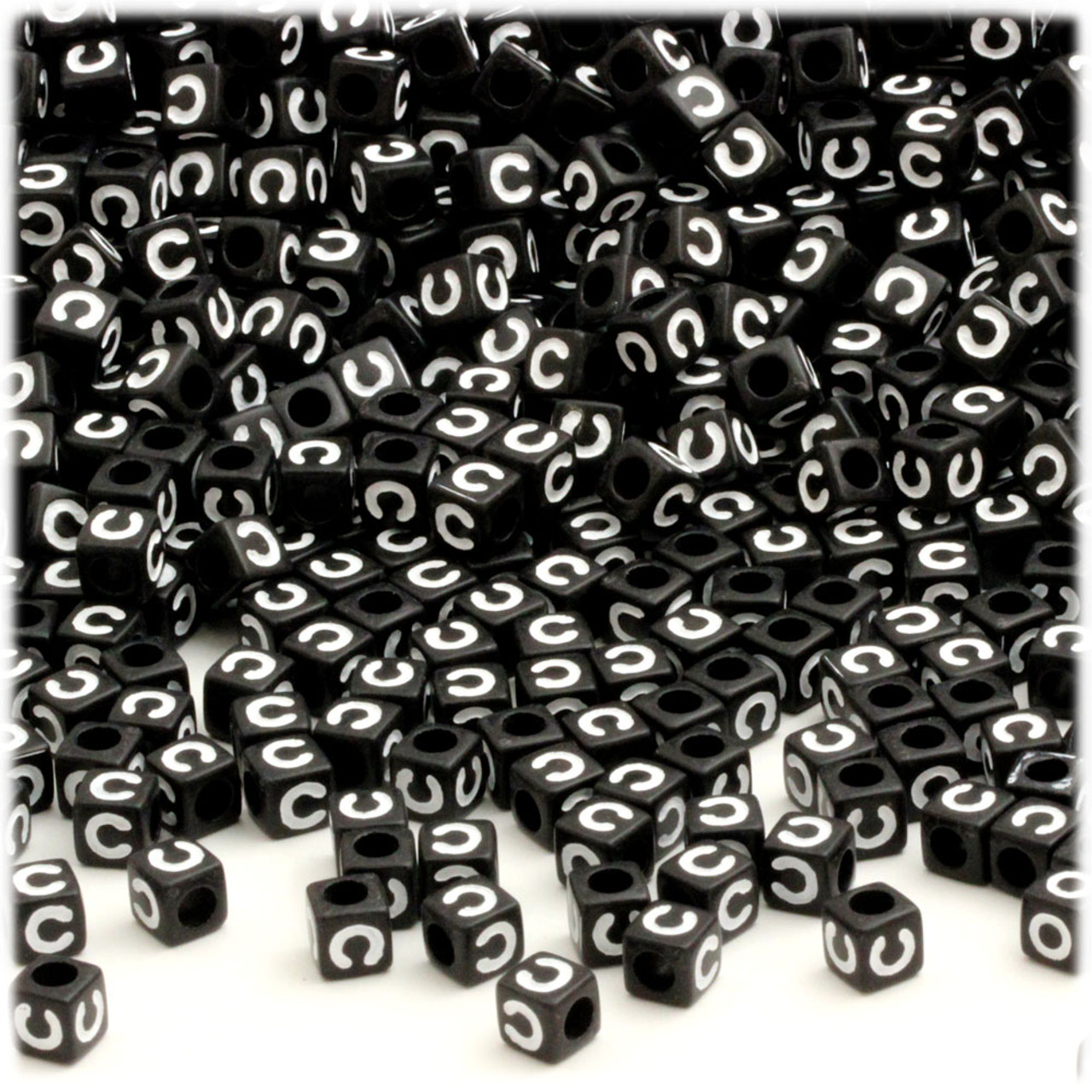 100-pc Alphabet Beads, Cube 7mm, Black text