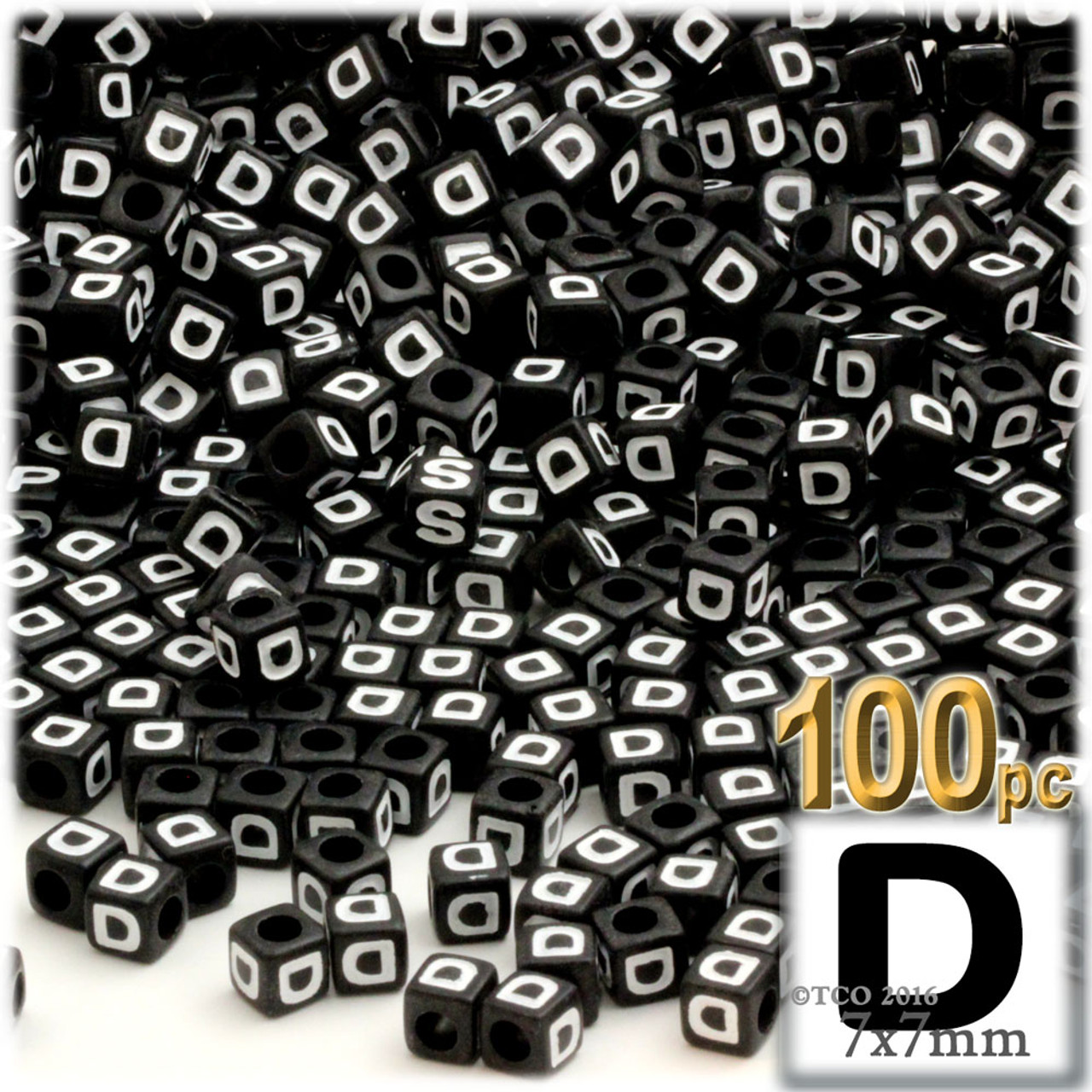 Alphabet Beads, Cube Opaque, 7mm, Black, 100-pc, Letter D