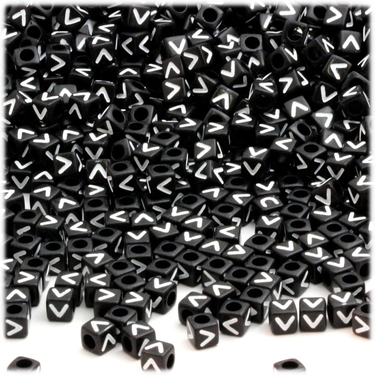 100-pc Alphabet Beads, Cube 7mm, Black text