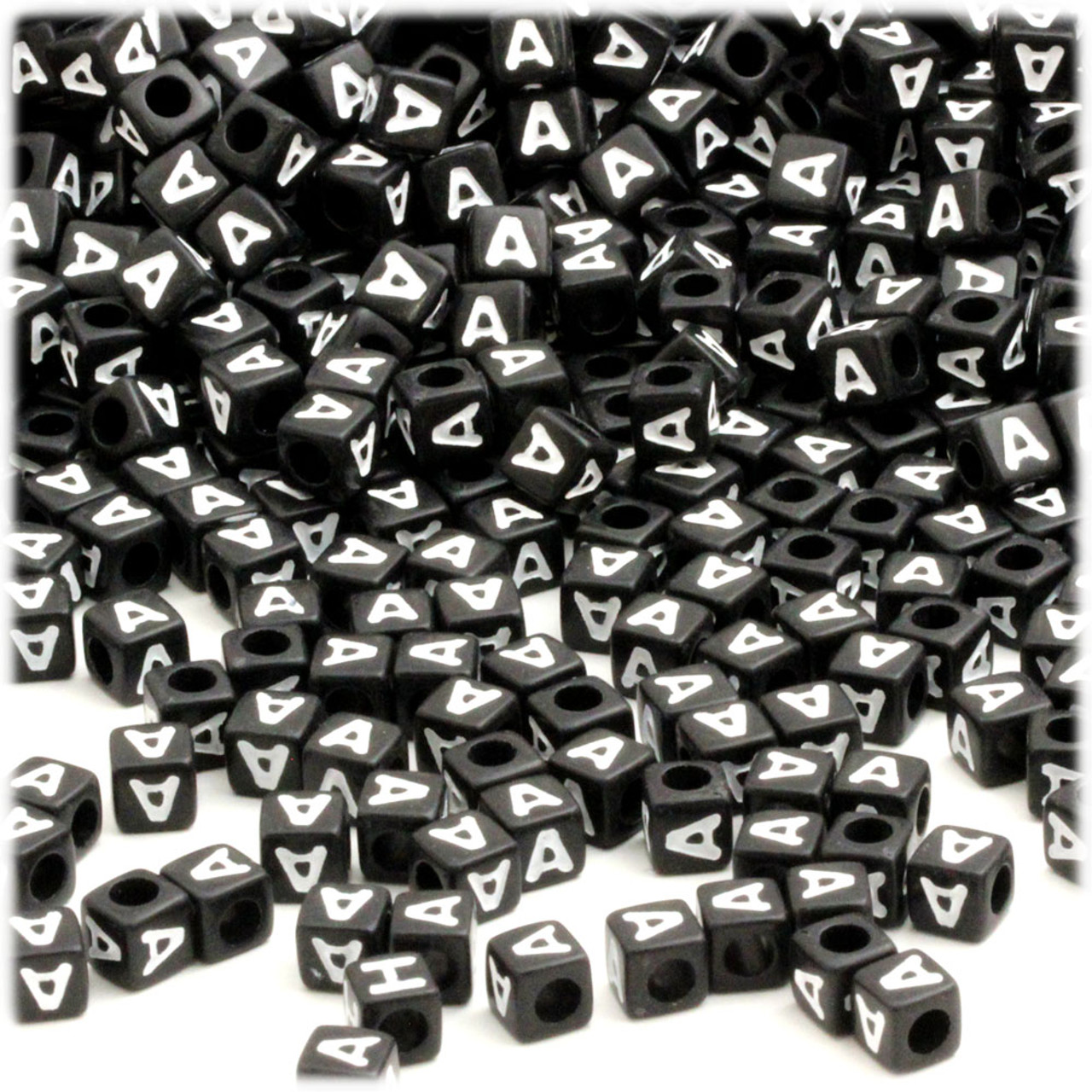 Alphabet Beads, Cube Opaque, 7mm, 25-pc, Black, Letter A