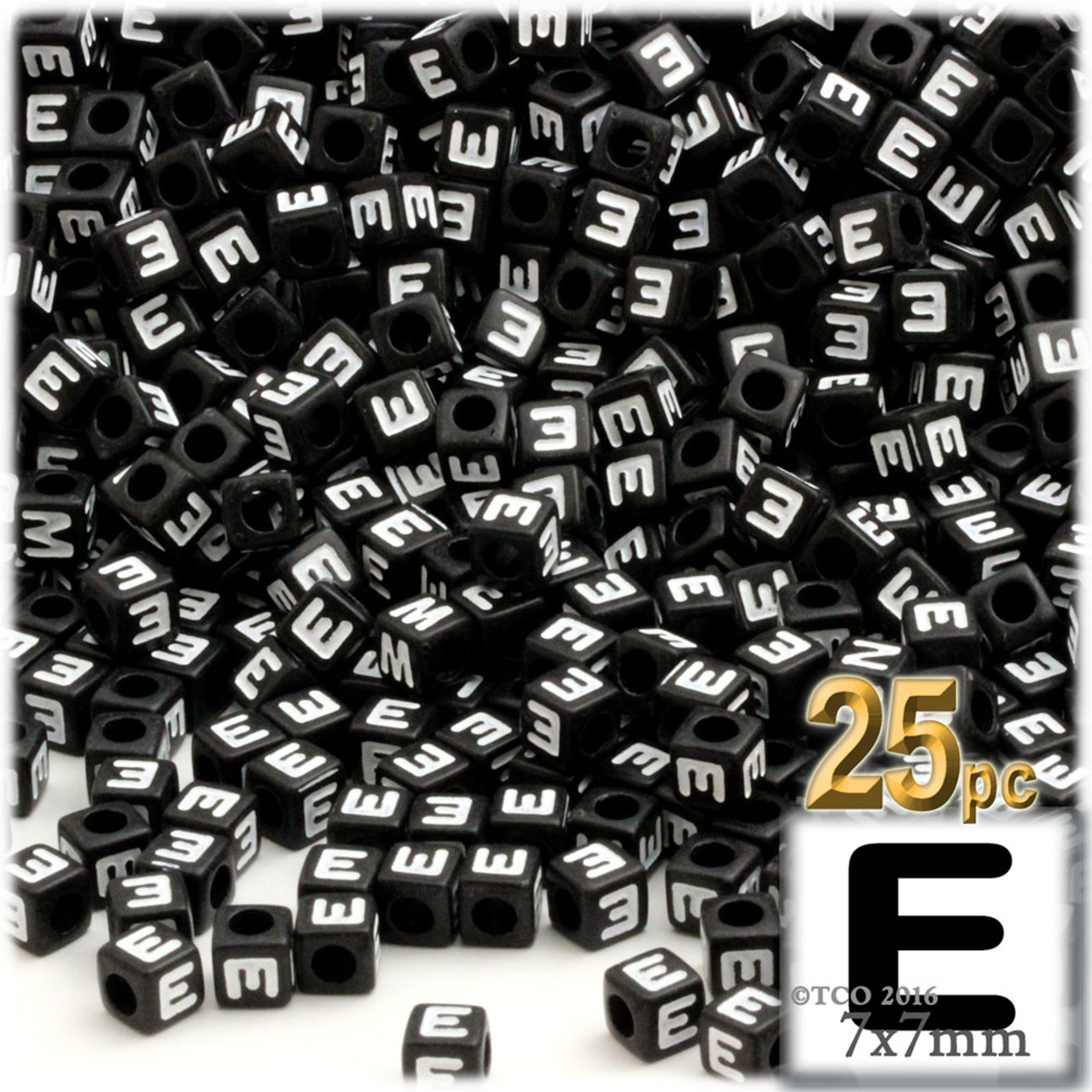 Alphabet Beads, Cube Opaque, 7mm, Black, 100-pc, Letter K