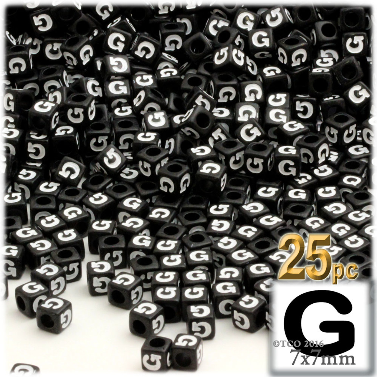 100-pc Alphabet Beads, Cube 7mm, Black text