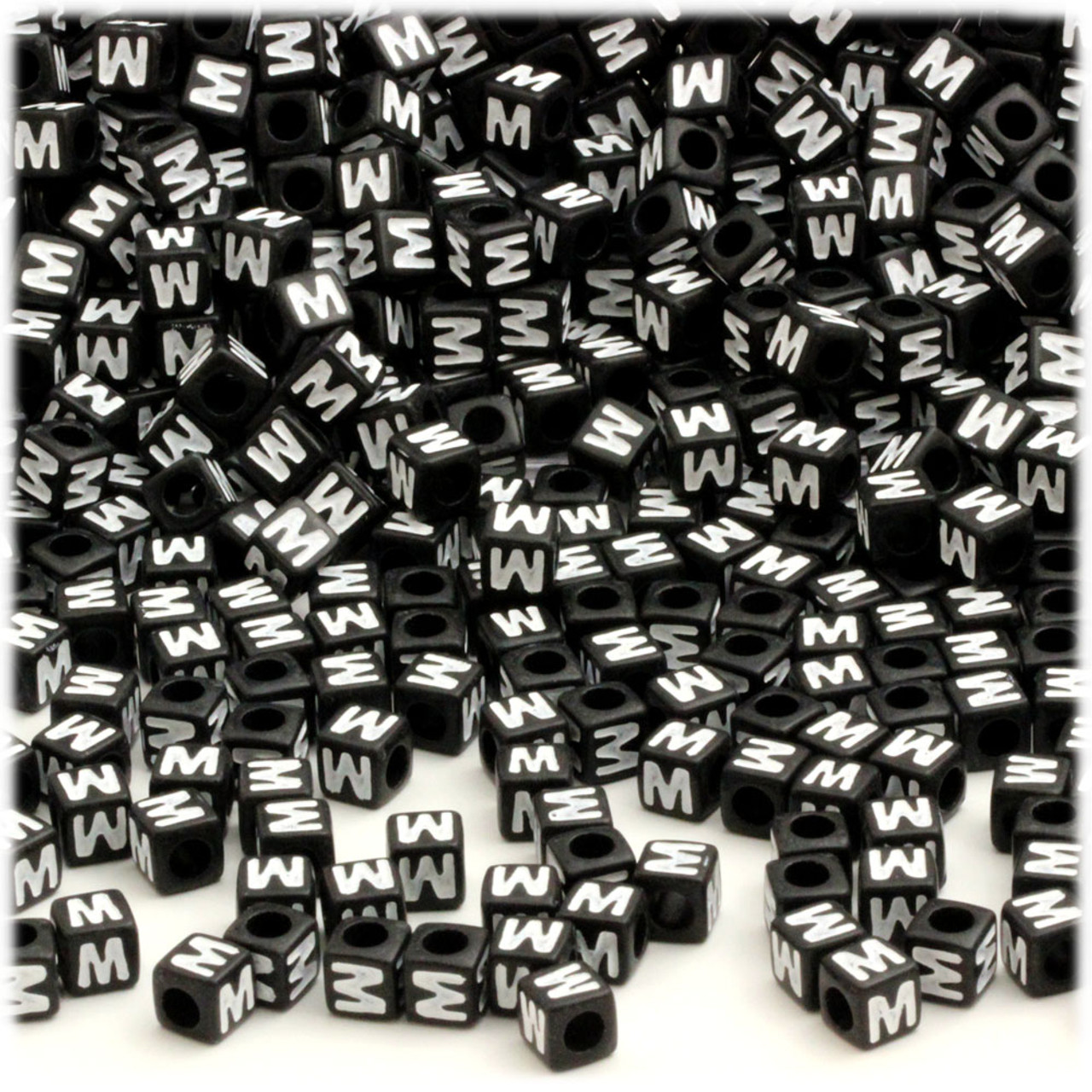 Alphabet Beads, Cube Opaque, 7mm, 25-pc, Black, Letter M