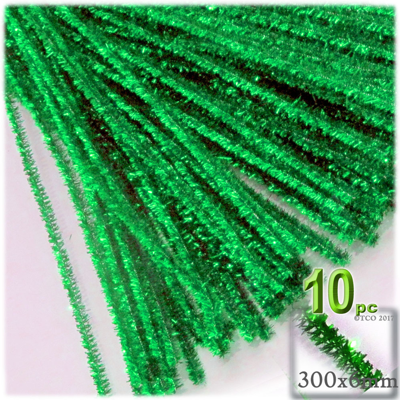 The Crafts Outlet Chenille Sparkly Stems, Pipe Cleaner, 12-in 30-cm, 10-pc, Light Green