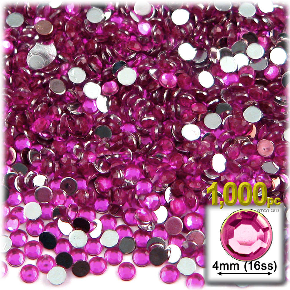 Rhinestones | Flatback | Round | 4mm | 1,000-pc | Fuchsia | Crafts Outlet