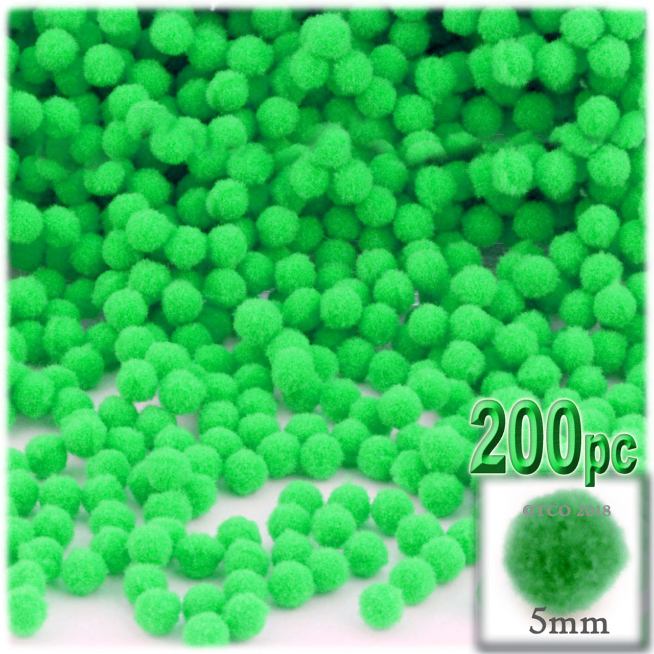 Acrylic Pom Pom, 5mm, 100-pc, Light Green