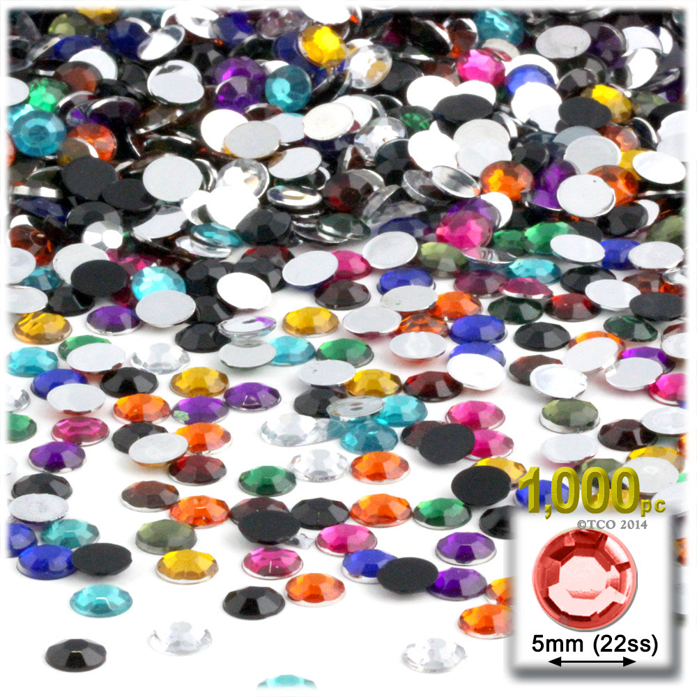Rhinestones | Flatback | Round | 5mm | 1,000-pc | Jewel Tone Assortment ...