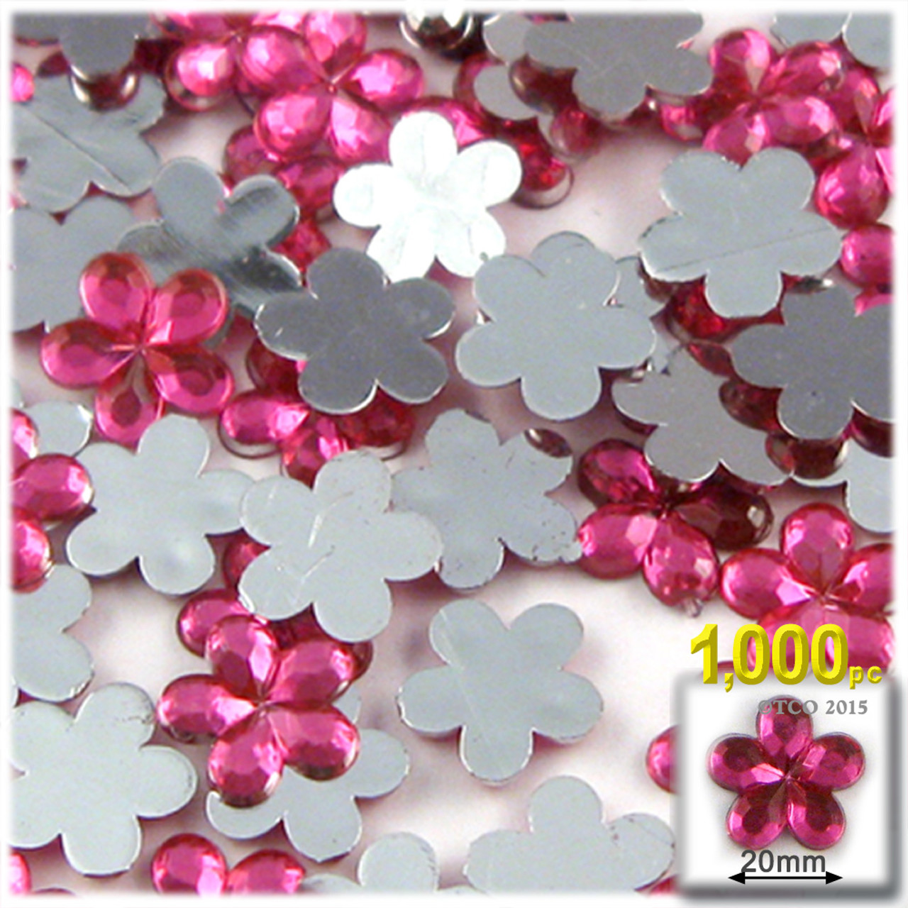 Rhinestones | Flatback | Flower | 20mm | 1,000-pc |Hot Pink | Crafts Outlet