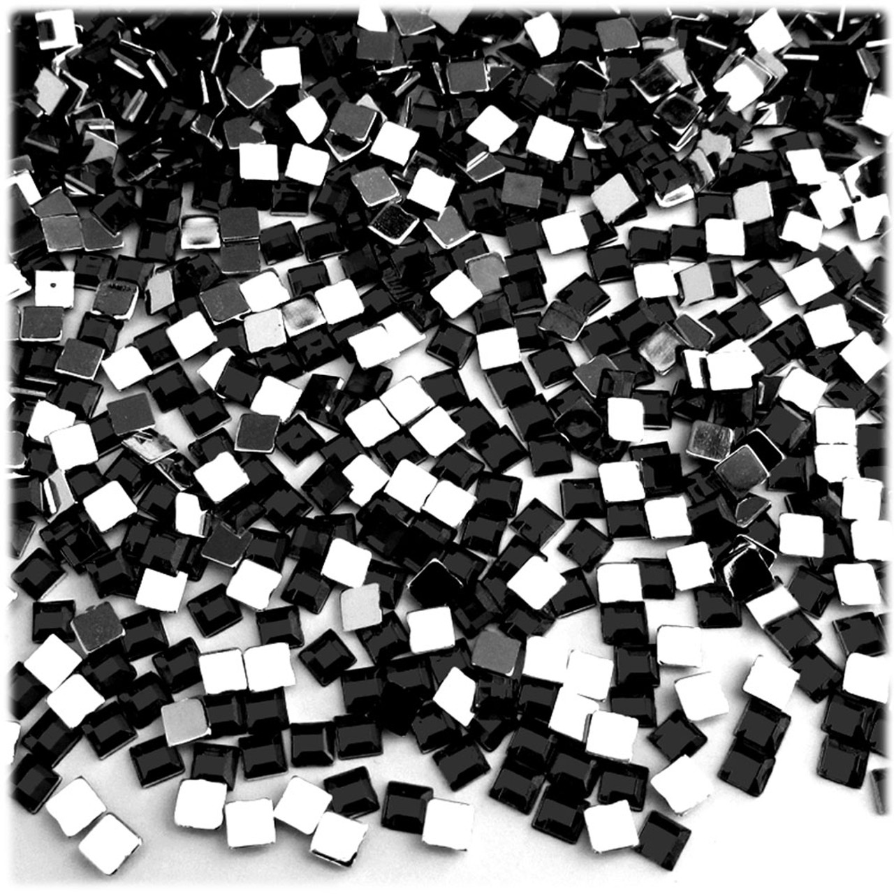 Jet Black Flat Back Square Acrylic Jewels Rhinestones Craft Gems