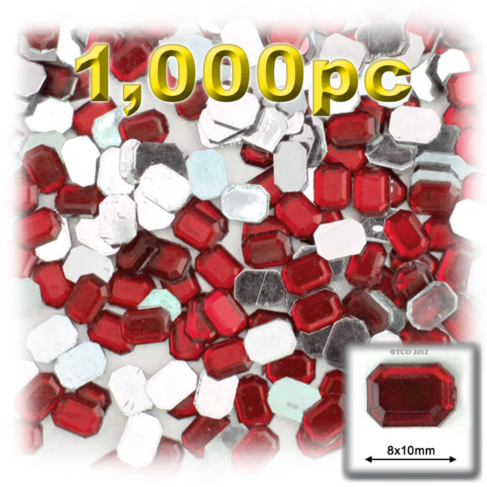 Rhinestones | Flatback | Rectangle | 8x10mm | 1,000-pc | Ruby Red ...