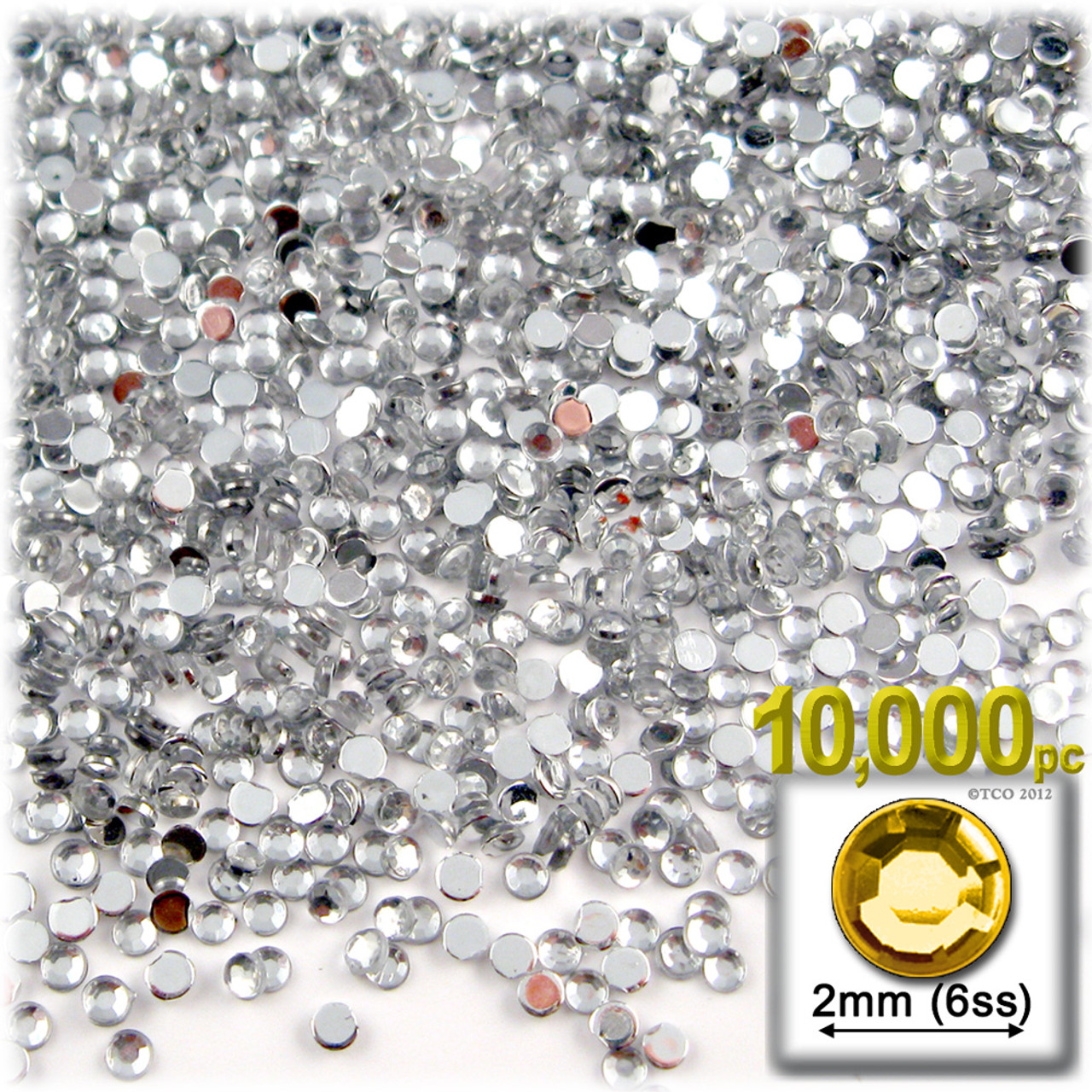 The Crafts Outlet Acrylic Flatback Rhinestones, Faceted Round, 2mm 10000-pc, Clear