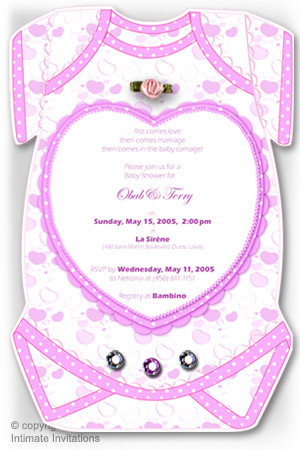 One Baby Invitation Hearts Ribbon Rose Rhinestones Pink