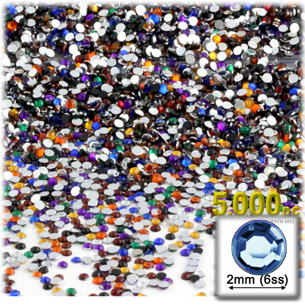 Rhinestones | Flatback | Round | 2mm | 5,000-pc | Jewel Tone Assortment ...