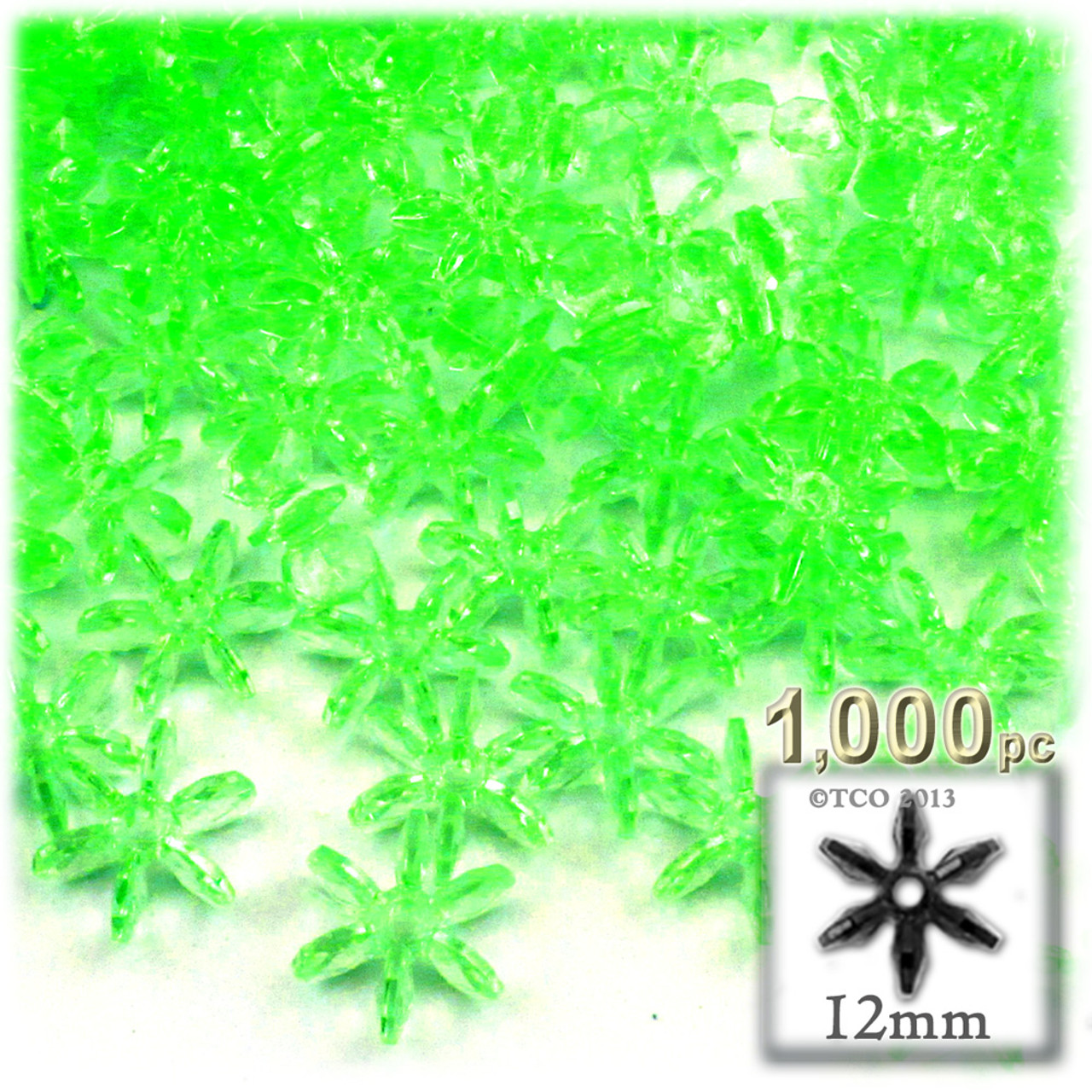 Bead, 1000 Opaque Dark Green Acrylic 12x12mm Star Flake Snowflake Paddle  Bead *