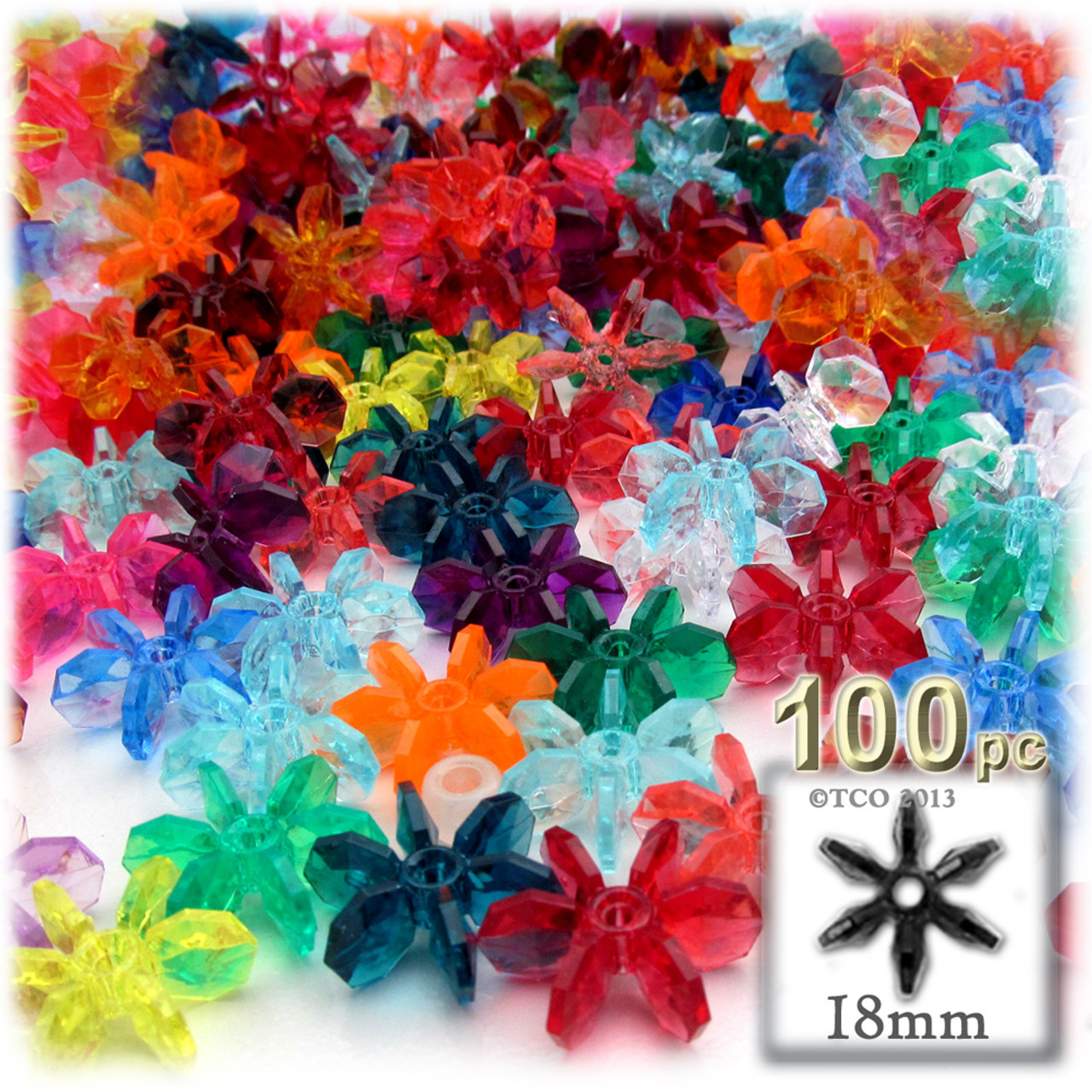 Plastic Faceted Beads, Starflake Transparent, 10mm, 100-pc, Clear