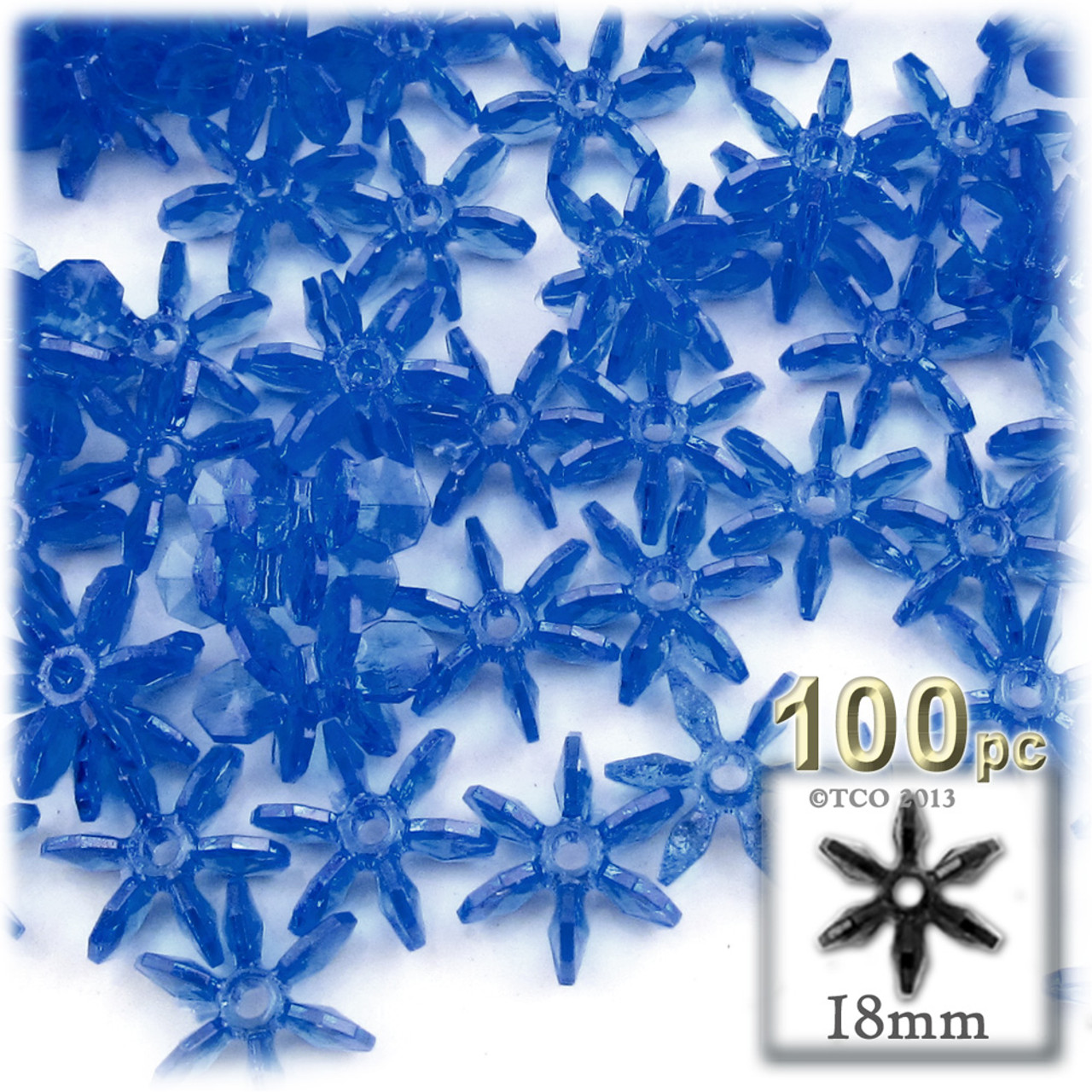 The Crafts Outlet Plastic Beads, Starflake Transparent, 18mm, 100-pc, Royal Blue