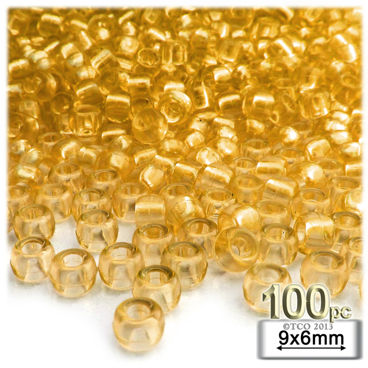 Pony Beads, Transparent, 9x6mm, 100-pc, Sun Yellow