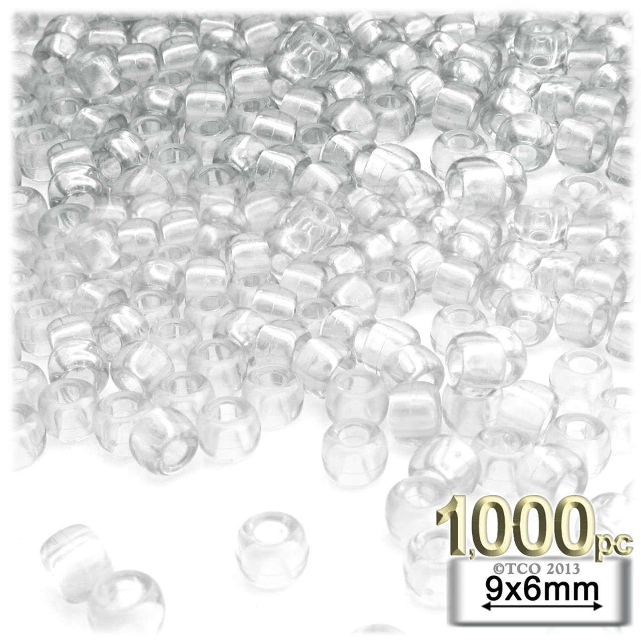 Plastic Pony Bead Mix, 6x9mm in Opaque White, 1000 Beads