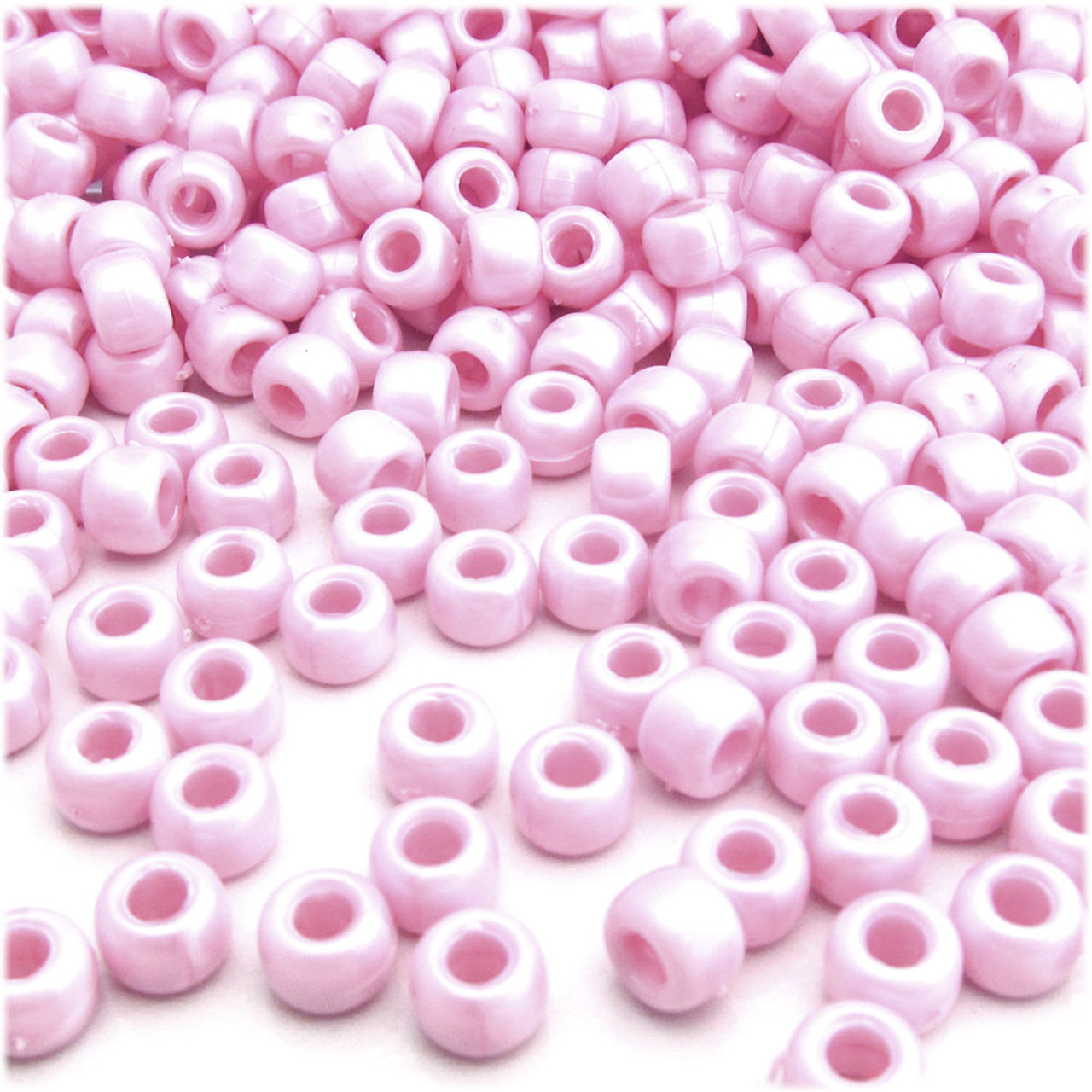 Pony Beads, Opaque, Pearl Finish, 9x6mm, 100-pc, Light Baby Pink