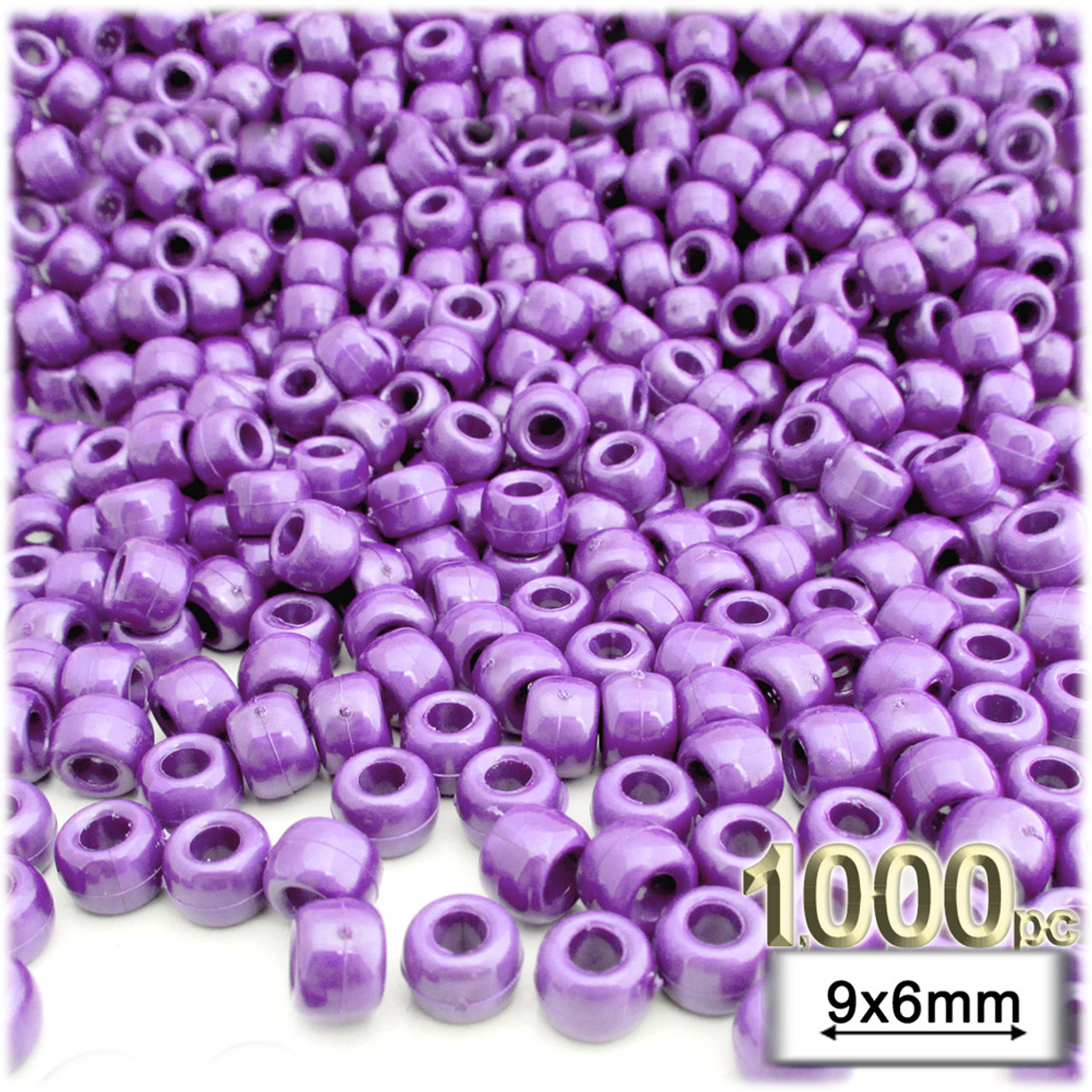 Pony Beads, Opaque, Pearl Finish, 9x6mm, 1,000-pc, Light Purple