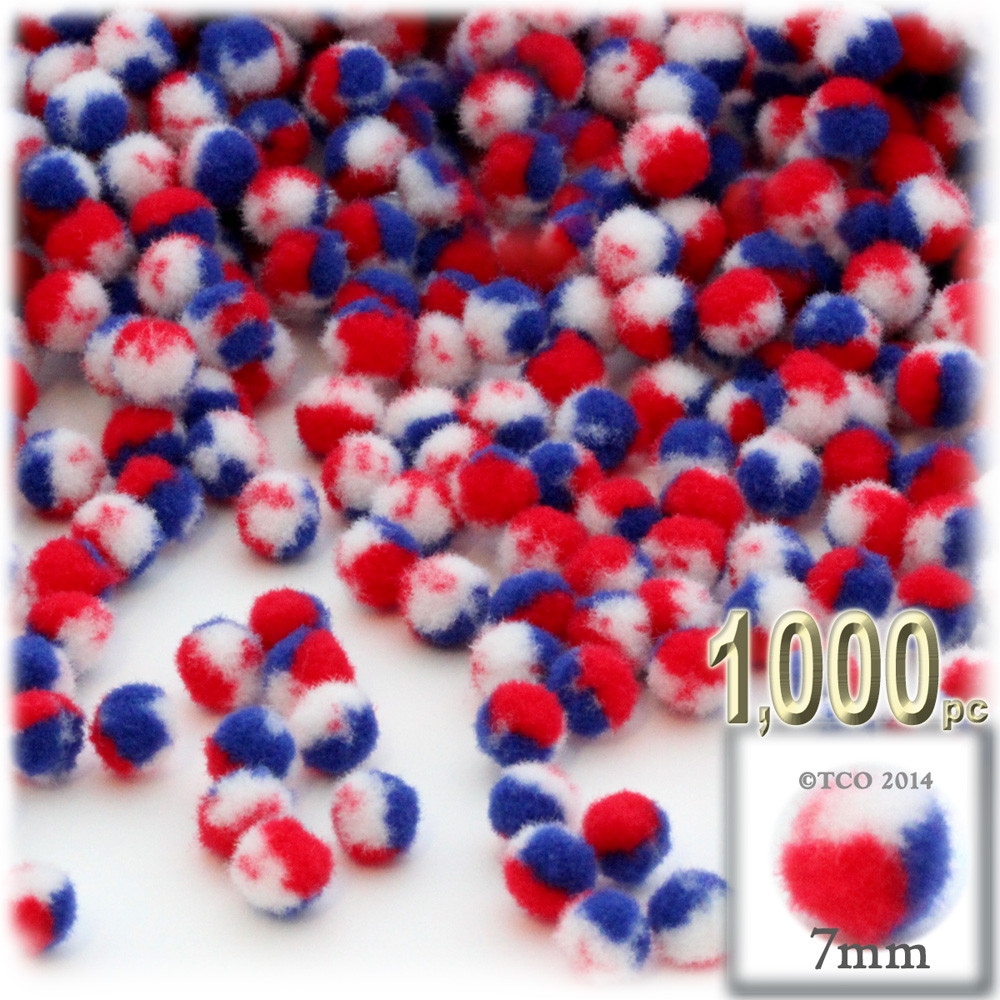 Acrylic Pom Pom | 7mm | 1,000-pc | Tri-Color Red White and Blue ...