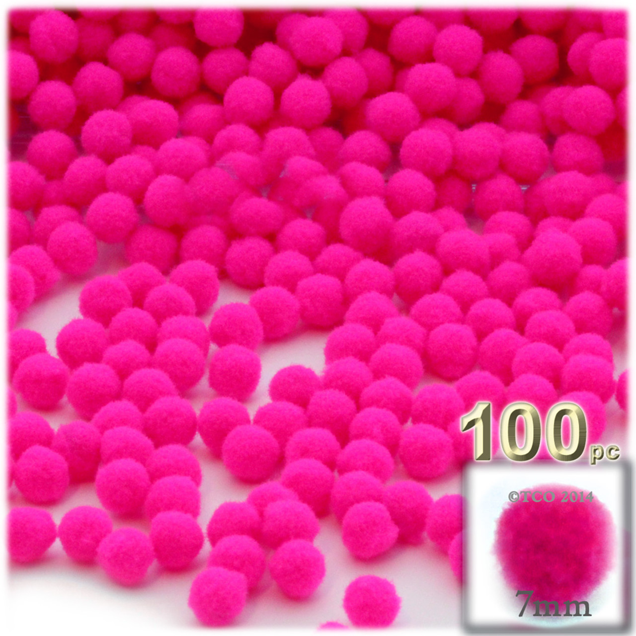 Acrylic Pom Pom, 7mm, 100-pc, Pink