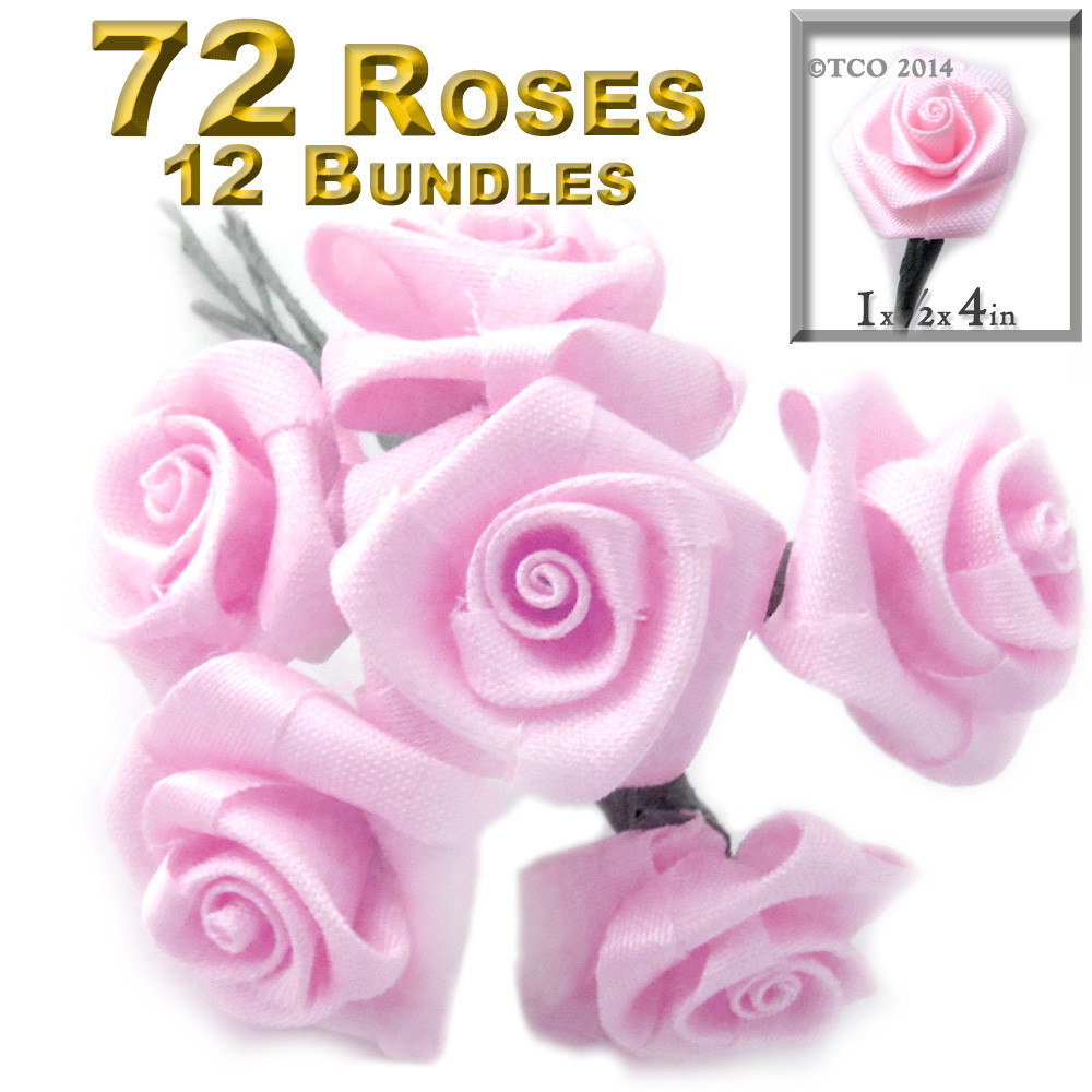 Artificial Flowers | Ribbon Roses, 1.0-inch | Pink | Crafts Outlet