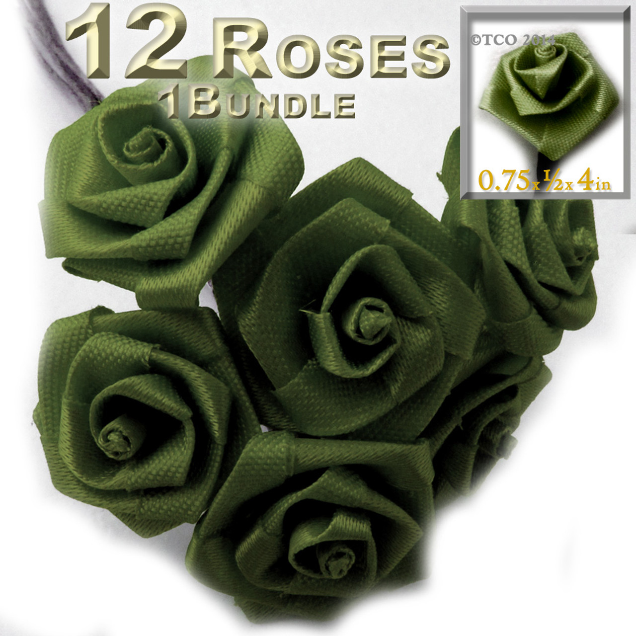 Folded ribbon Roses, 0.75-inch rose, 6 Roses, Olive Green