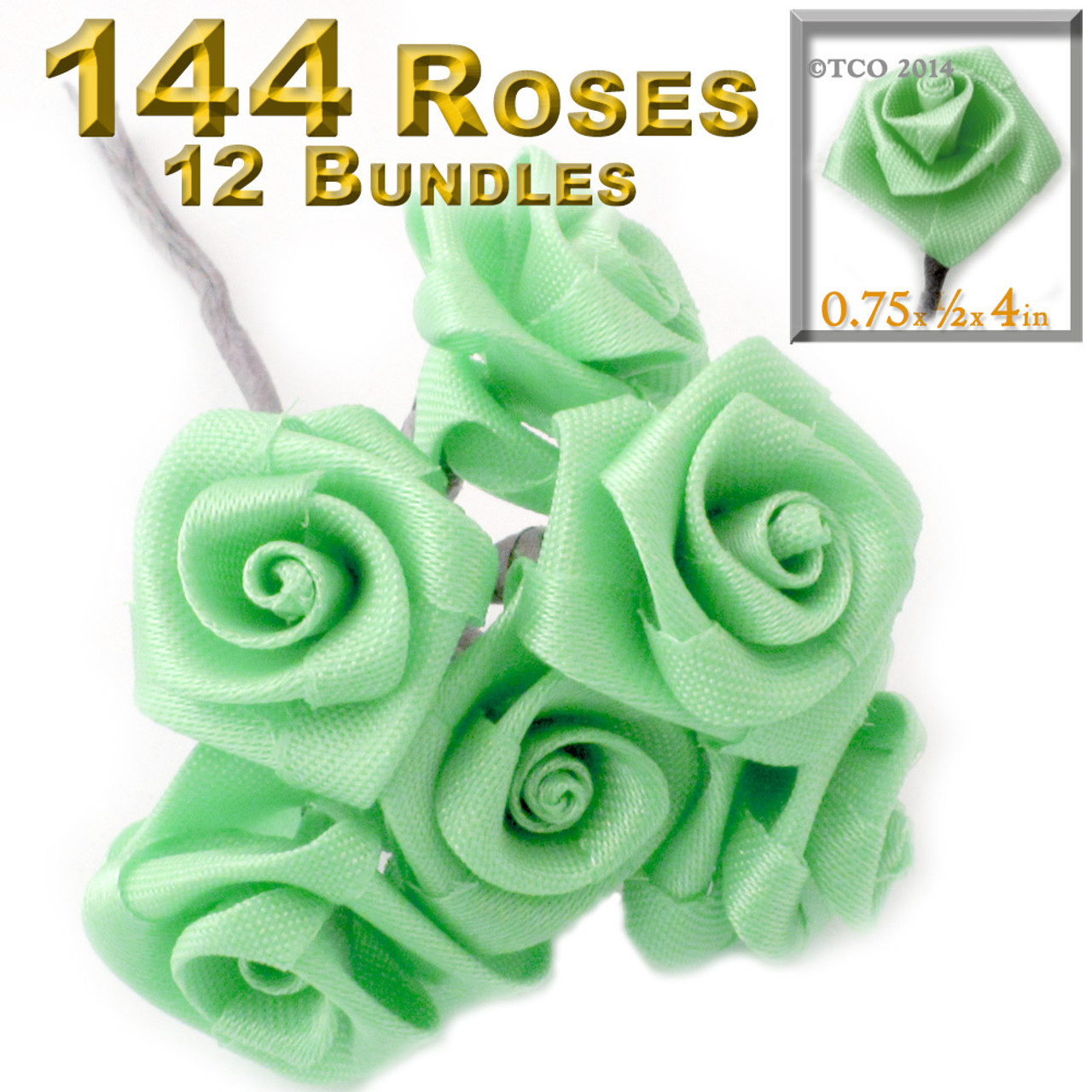 Artificial Flowers, Ribbon Roses, 0.75-inch, Pistachio Green
