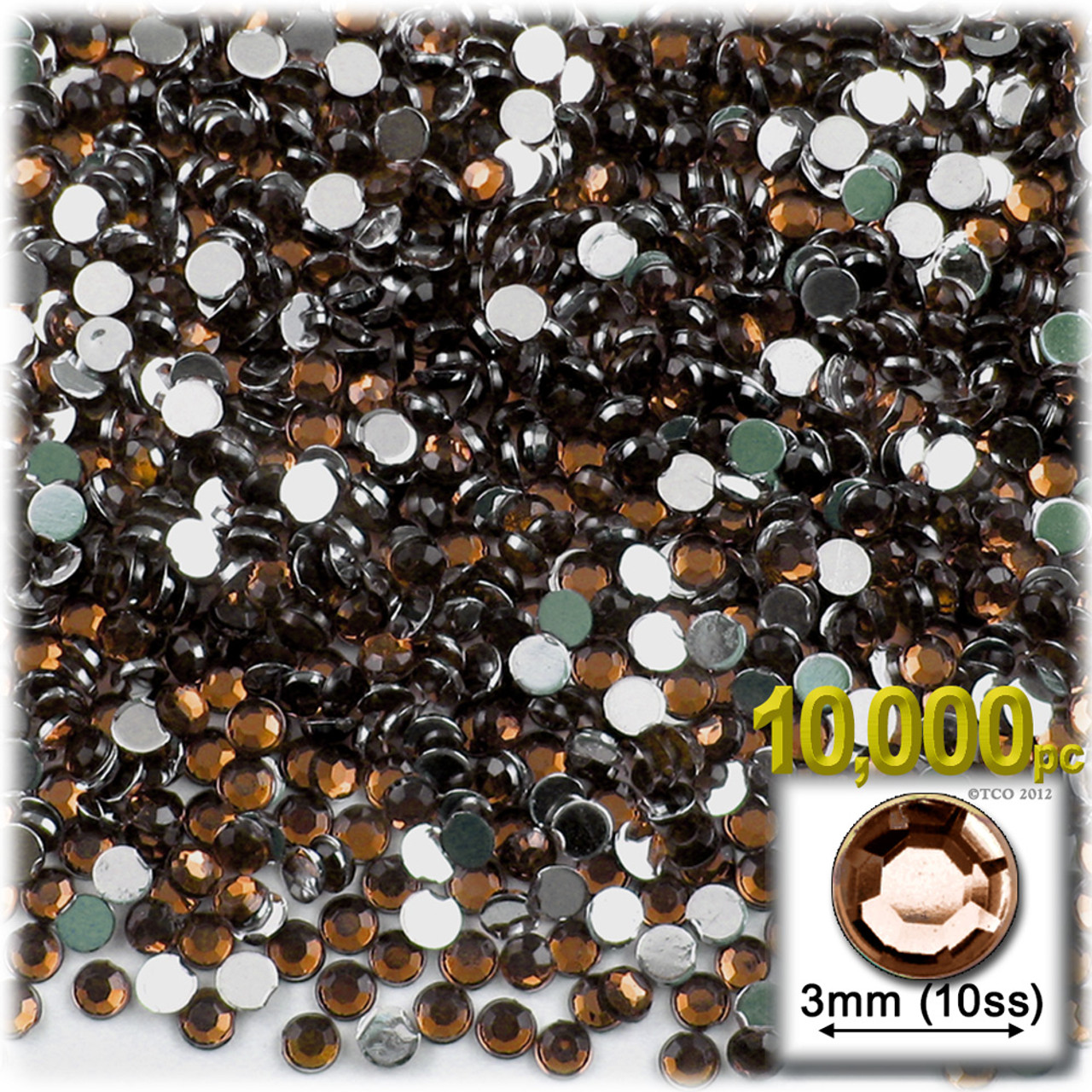 The Crafts Outlet 10,000pc Rhinestones Round 3mm (10ss) Beer Brown