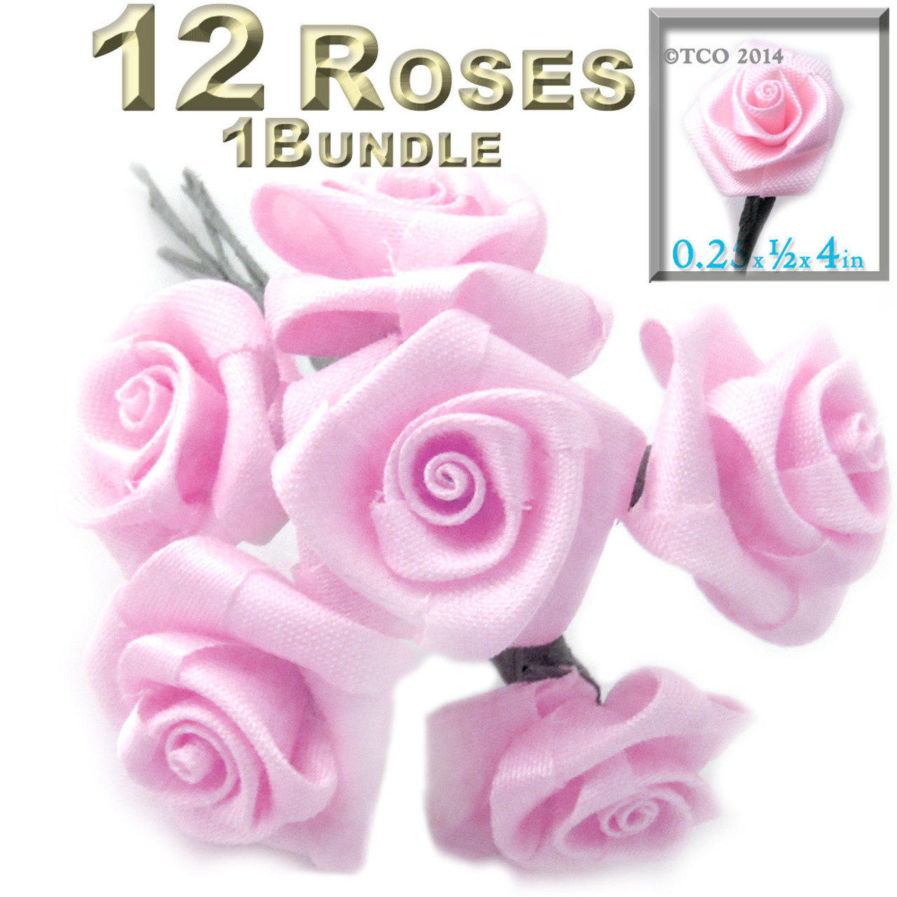 Handmade ribbon Roses, 0.25-inch rose, 12 Roses, Pink