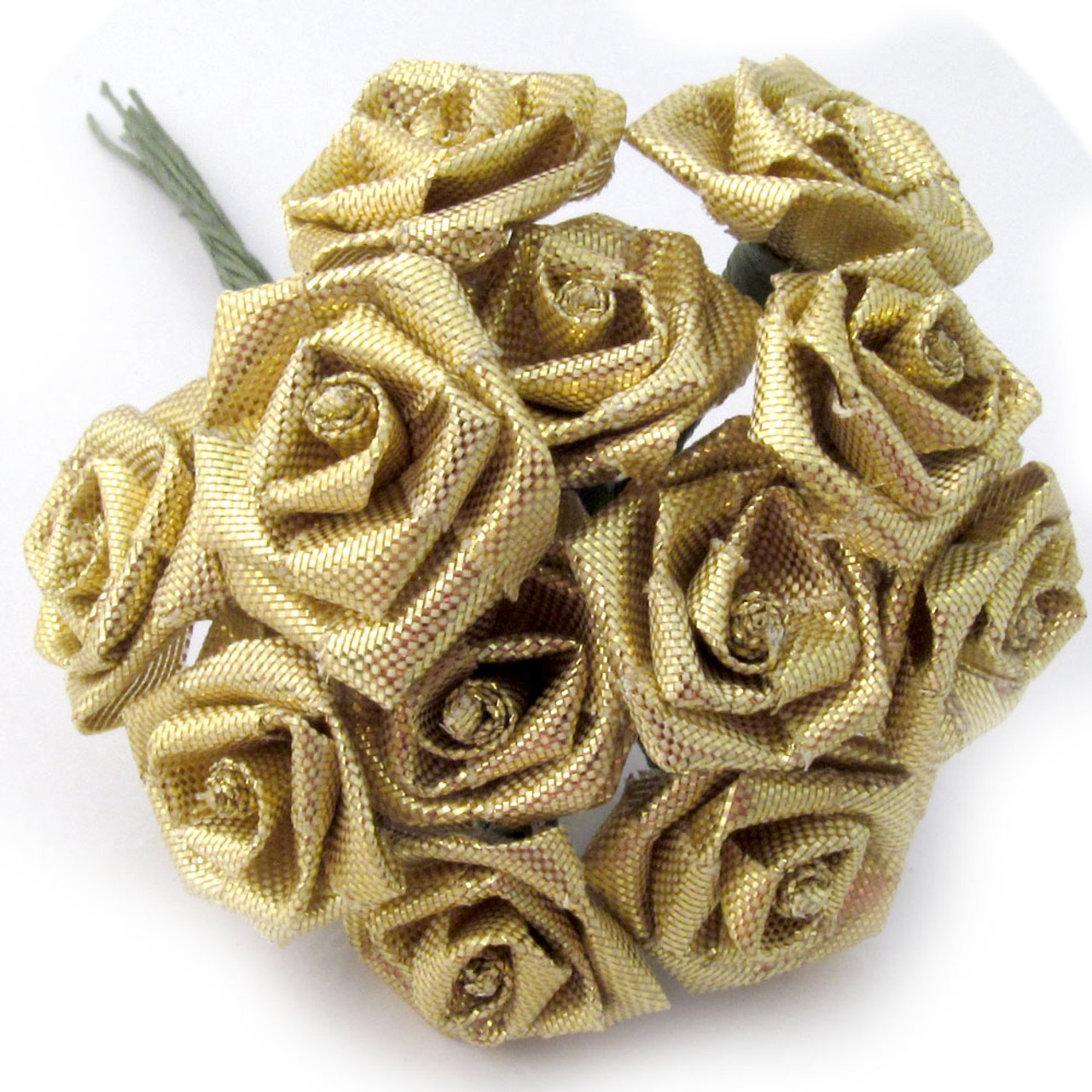 Handmade Ribbon Roses, 0.25-inch Rose, 12 Roses, Gold