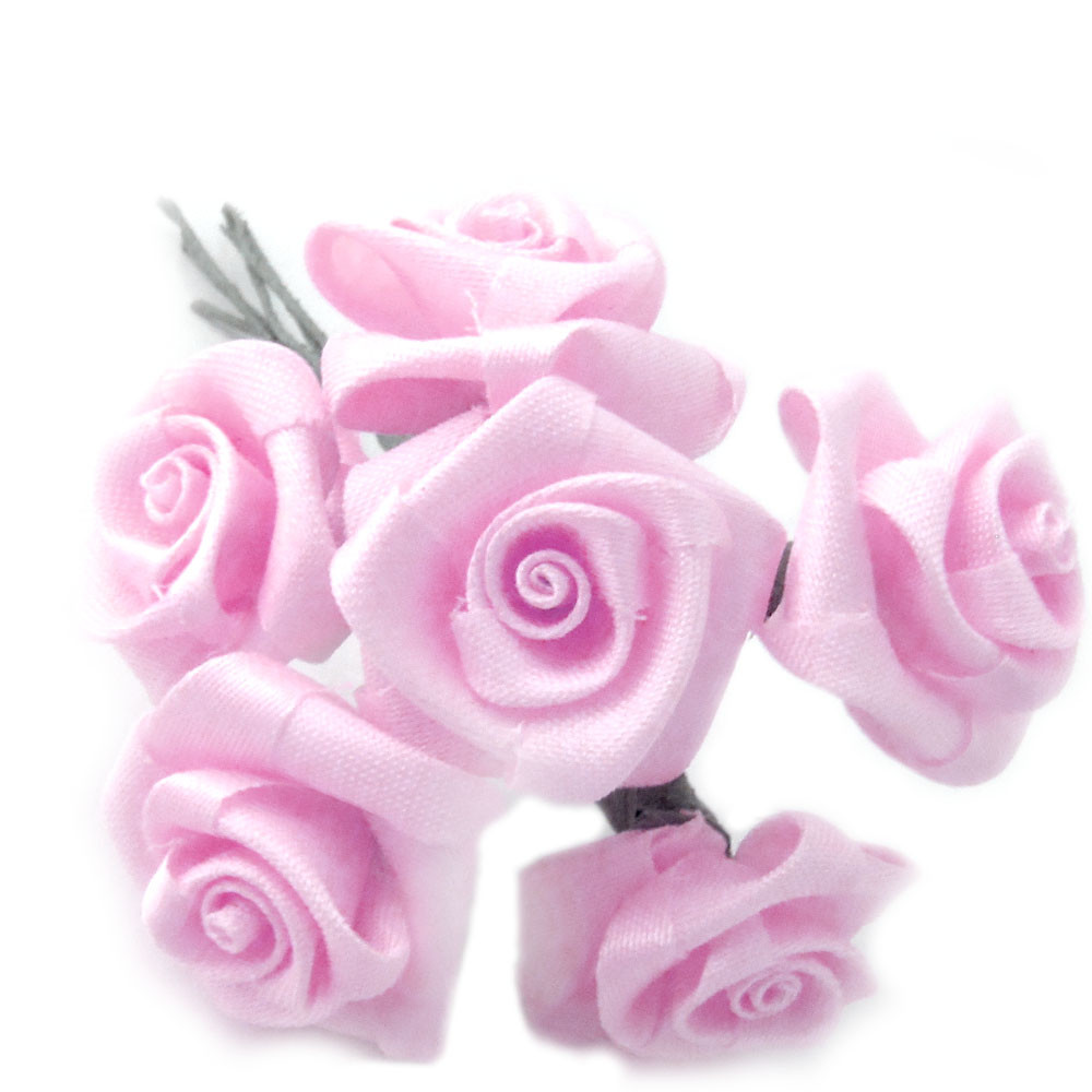 Artificial Flowers | Ribbon Roses | 0.25-inch | 12 Bundles | Pink ...