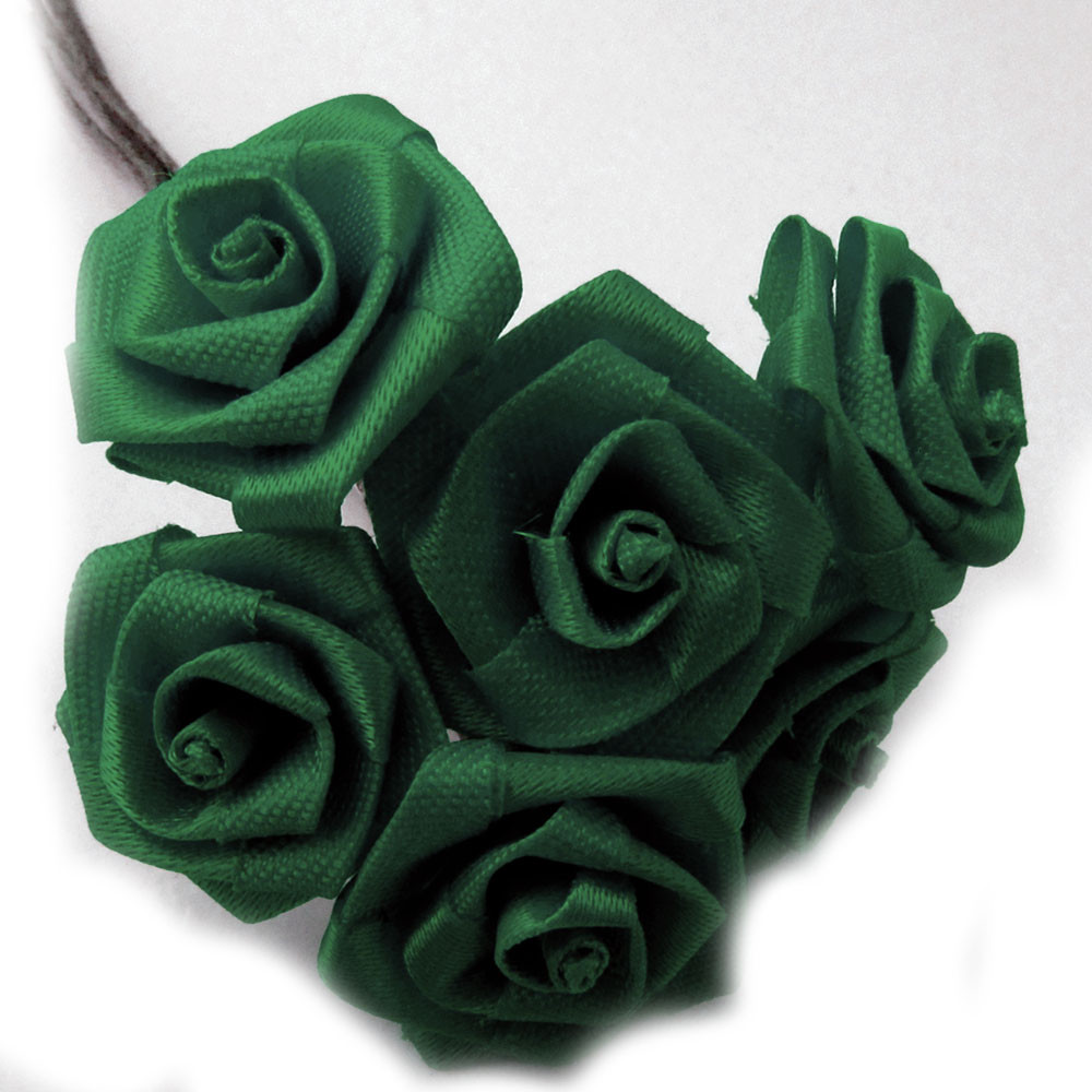 Artificial Flowers | Ribbon Roses | 0.25-inch | 12 Bundles | Emerald ...