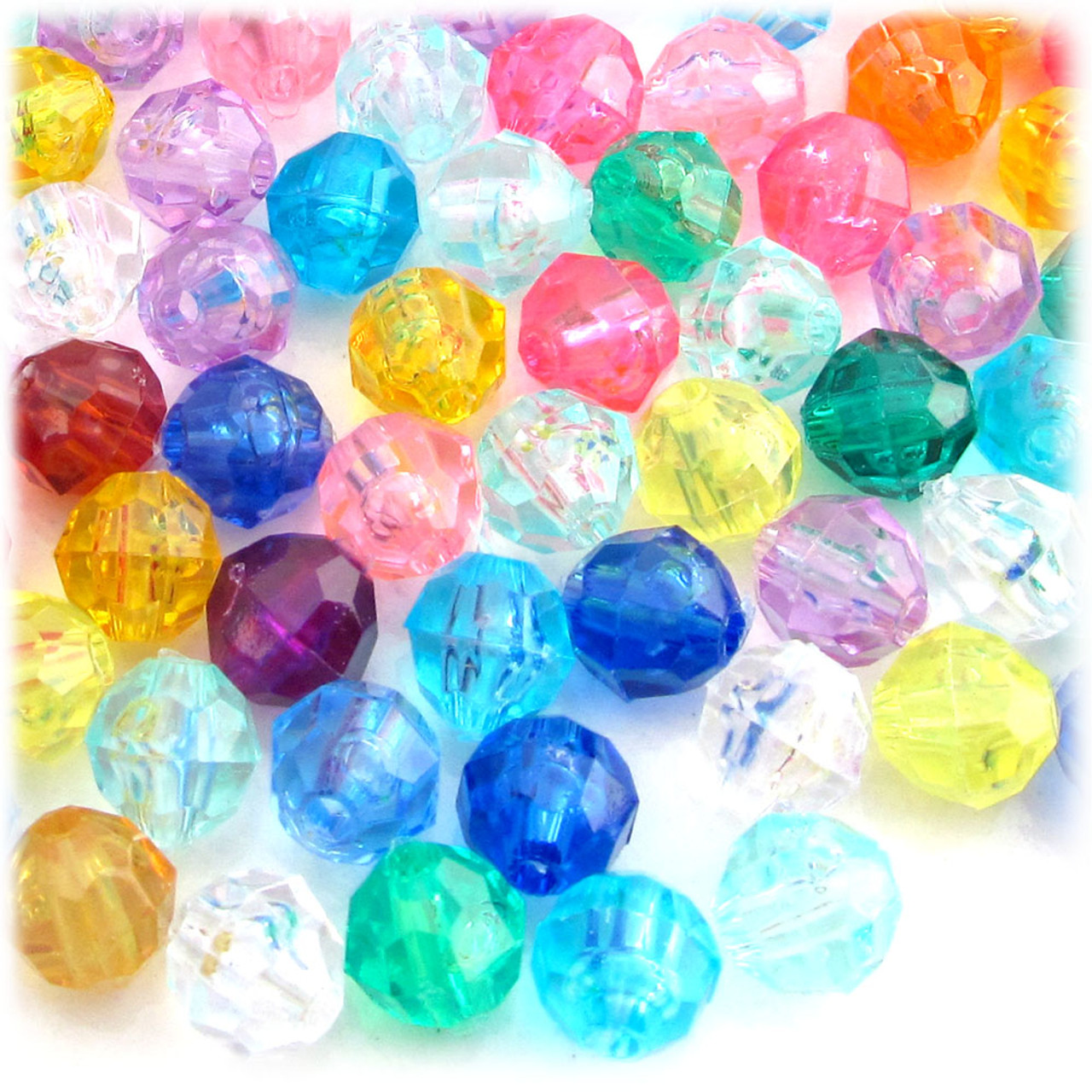 Plastic Faceted Beads, Round Opaque, 10mm, 1000-pc, Multi Mix