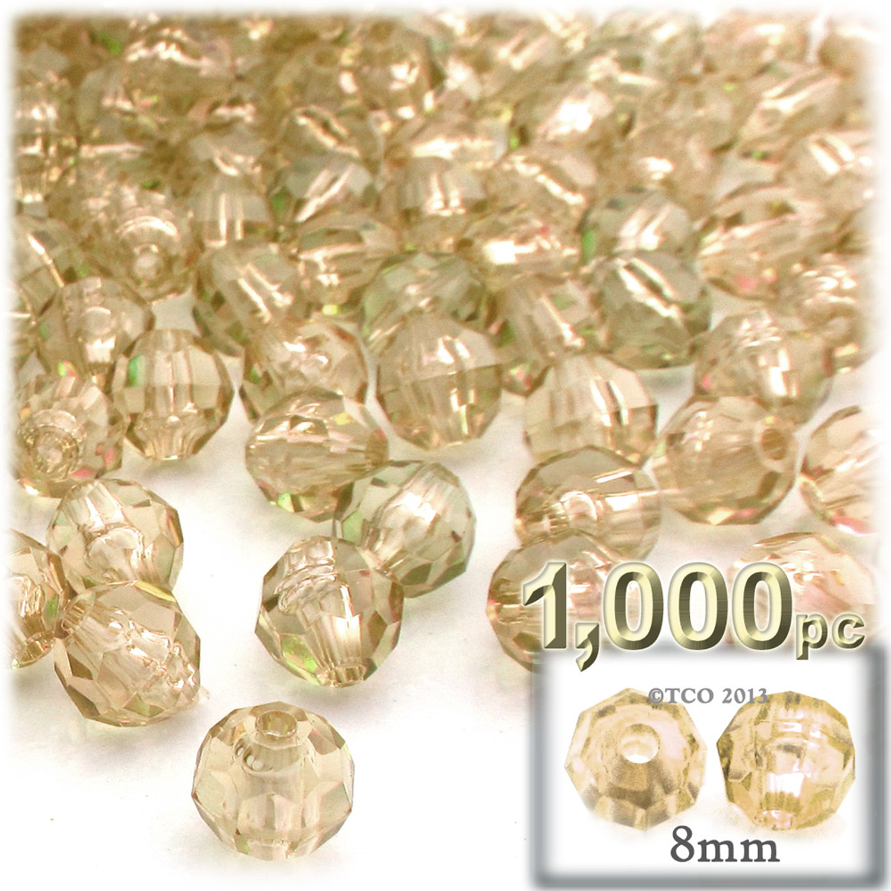 Plastic Faceted Beads, Transparent, 8mm, 200-pc