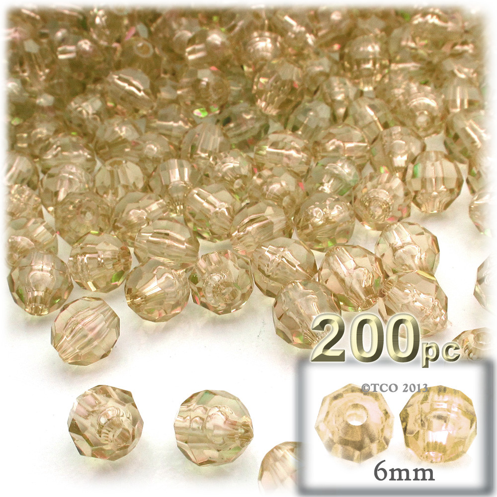 BeadTin Root Beer 6mm Faceted Round Plastic Craft Beads - 600 Pieces