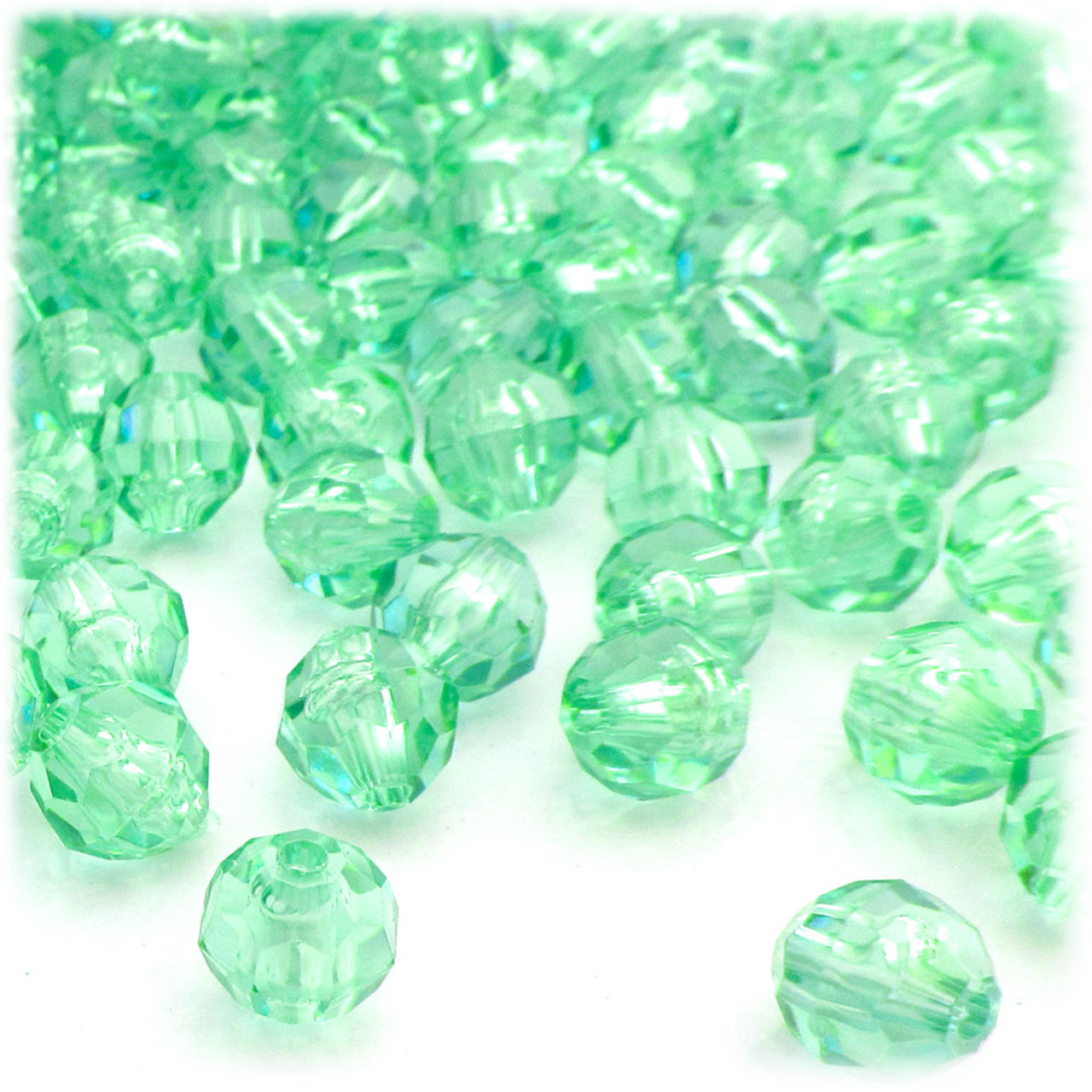Plastic Faceted Beads, Transparent, 8mm, 200-pc, Light Green