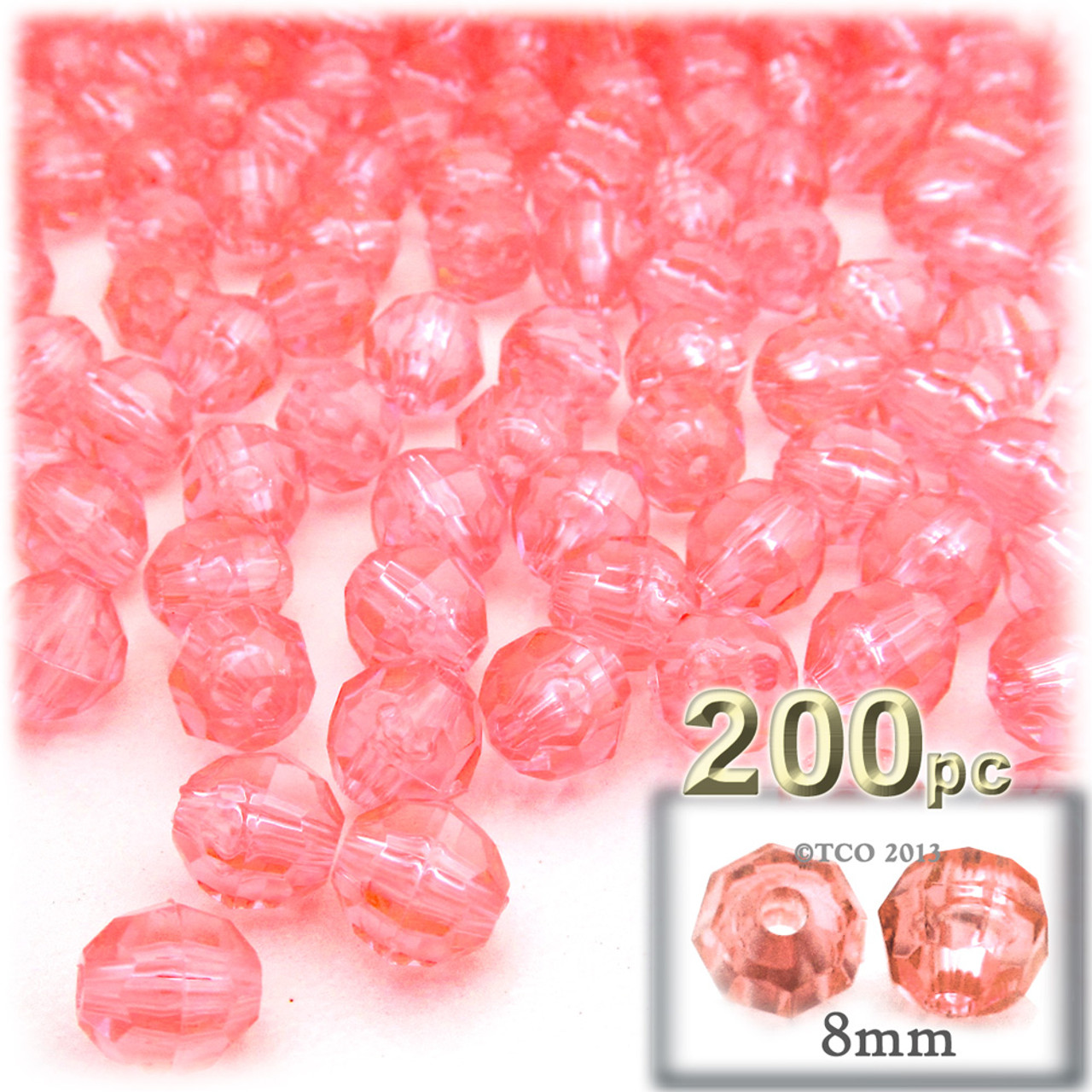 Plastic Faceted Beads, Transparent, 8mm, 200-pc, Salmon Orange