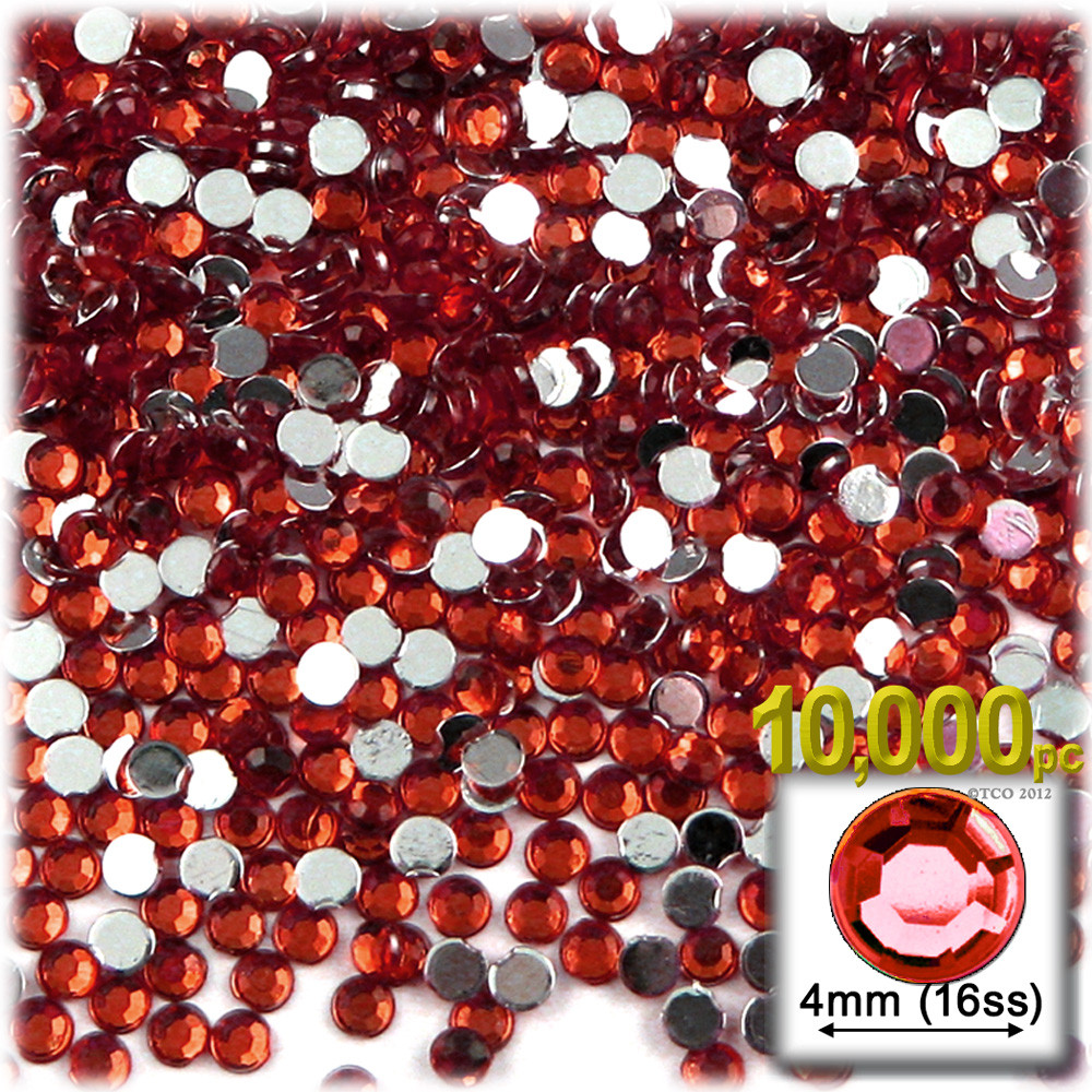 Rhinestones | Flatback | Round | 4mm | 10,000-pc | Ruby Red | Crafts Outlet