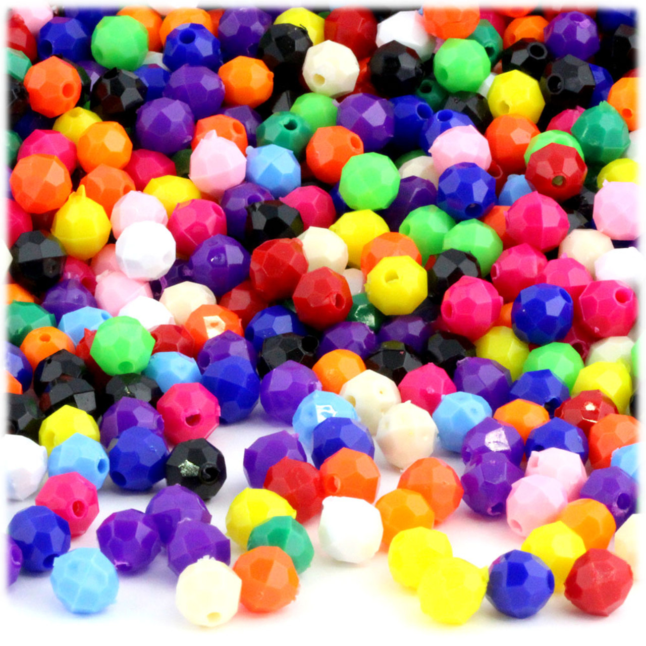 Plastic Faceted Beads, Round Opaque, 12mm, 1000-pc, Multi Mix