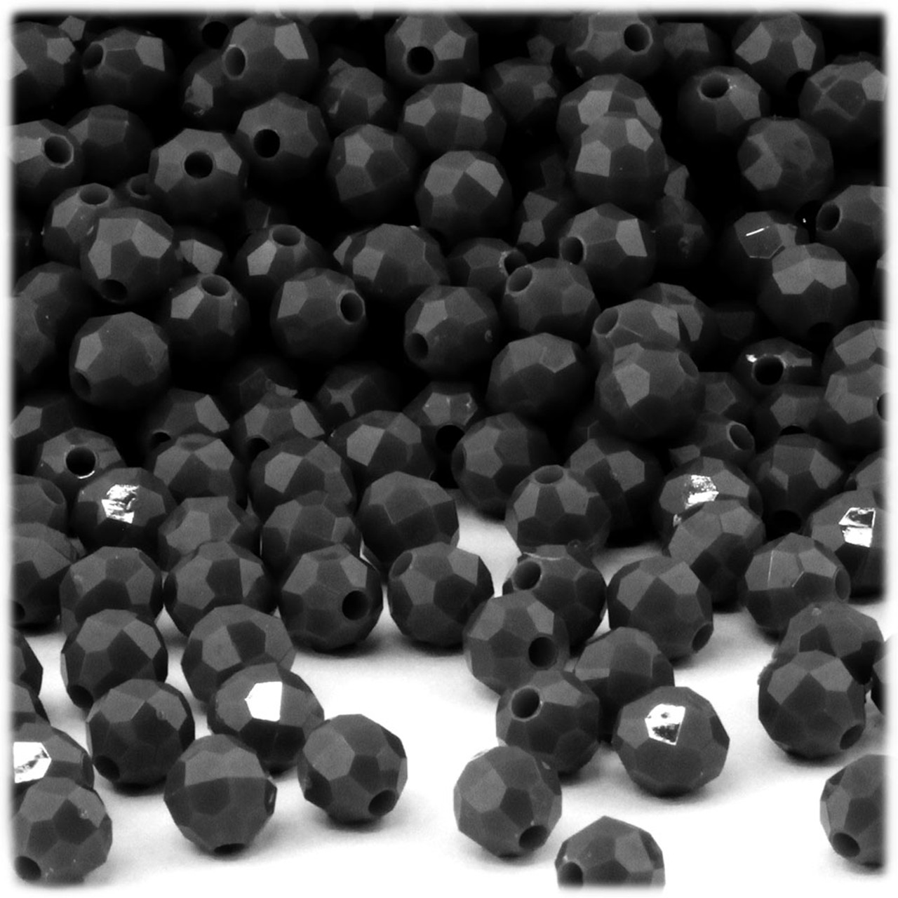 The Crafts Outlet 200-Piece Faceted Plastic Opaque Round Beads 8mm Black