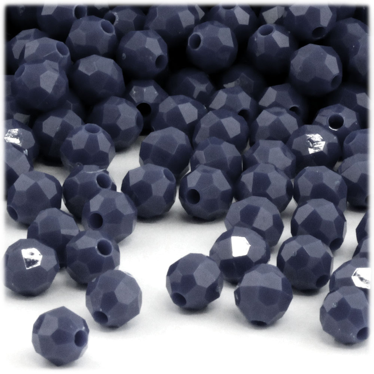 Plastic Faceted Beads, Round Opaque, 8mm, 200-pc, Navy Blue