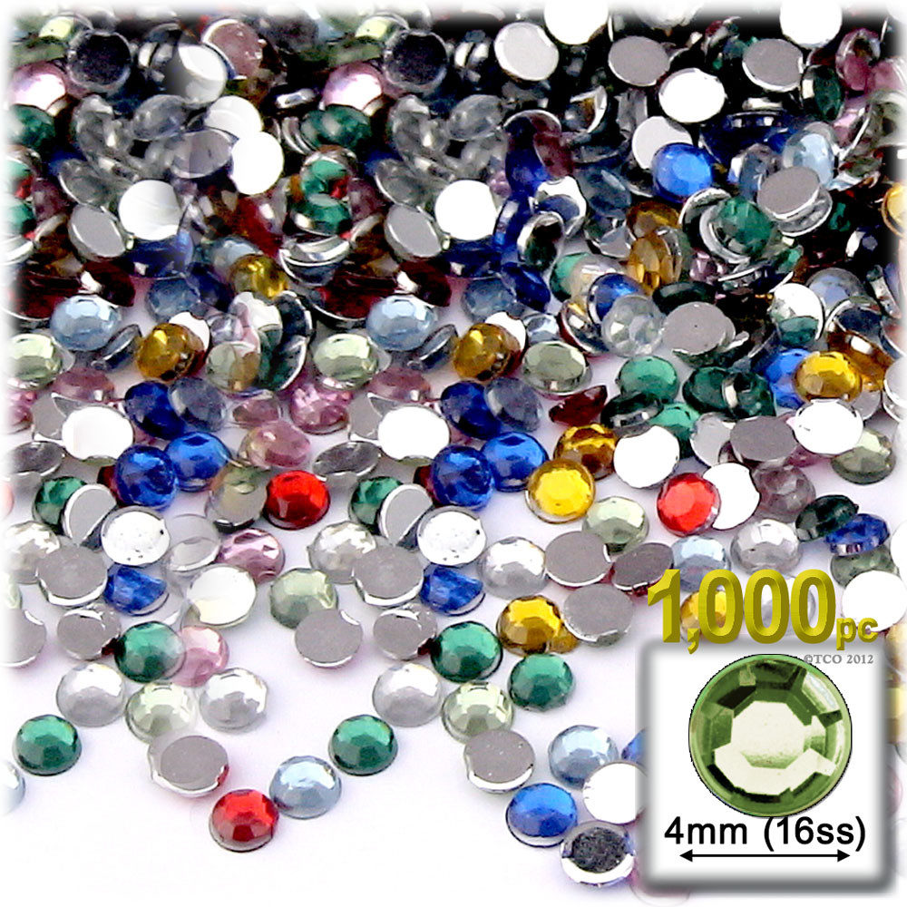 Rhinestones | Flatback | Round | 4mm | 1,000-pc | Mixed Colors | Crafts ...
