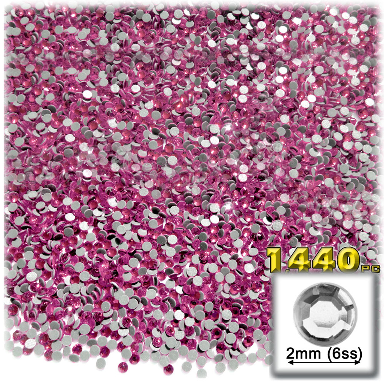 The Crafts Outlet Glass Rhinestones, Round DMC Hot-Fix, 2mm Tiny, 1440-pc, Hot Pink