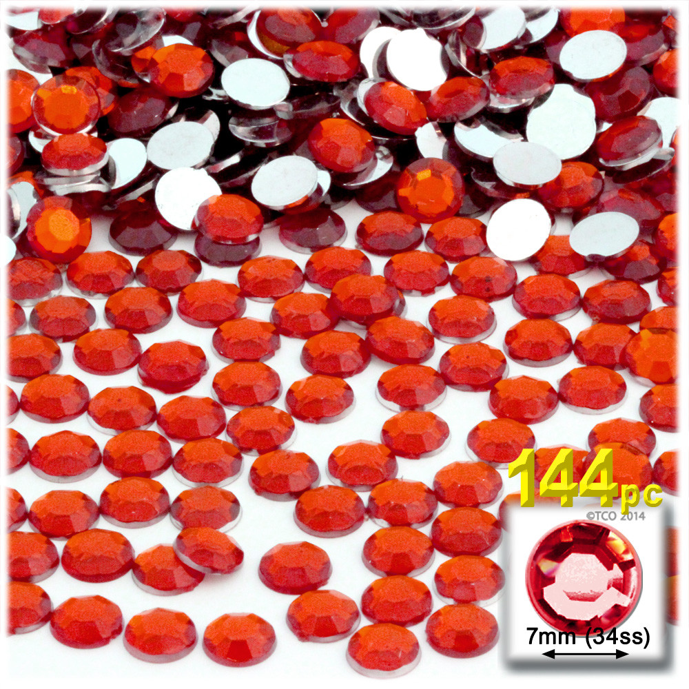 Rhinestones | Flatback | Round | 7mm | 144-pc | Ruby Red | Crafts Outlet