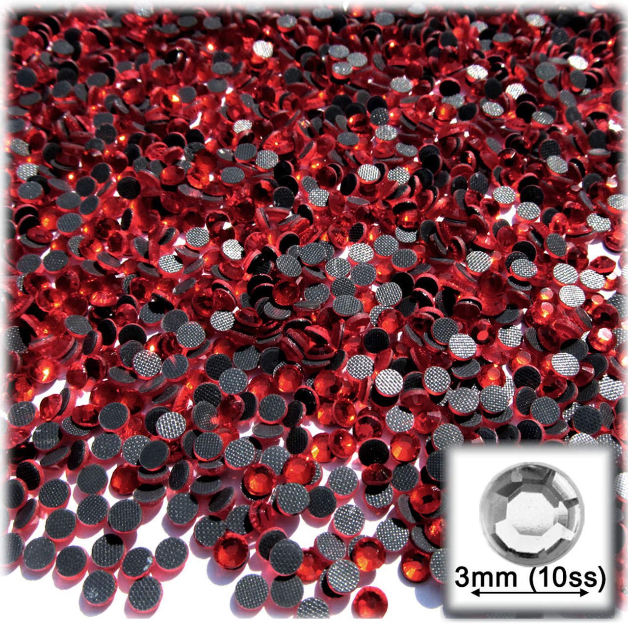 The Crafts Outlet DMC Hotfix Superior Quality Glass 144-Piece Round Rhinestone Embellishment 3mm Ruby Red