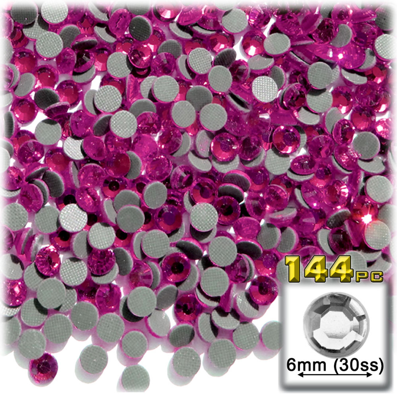 The Crafts Outlet Glass Rhinestones, Round DMC Hot-Fix, 6mm Tiny, 144-pc, Hot Pink